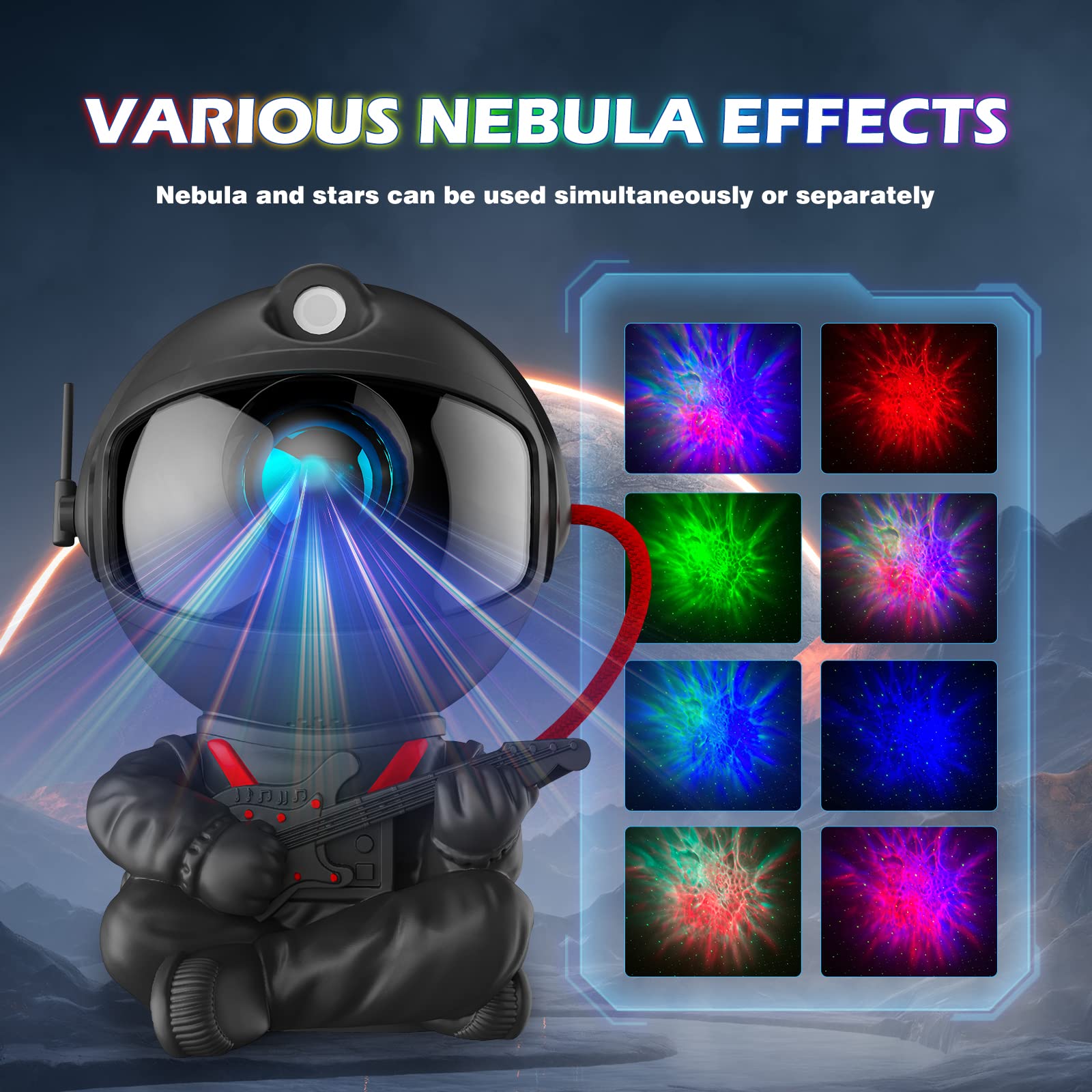 FSSQBFLC Astronaut Galaxy Projector, Star Projector LED Lamp, Remote & Timer, Black, Model HR-F2