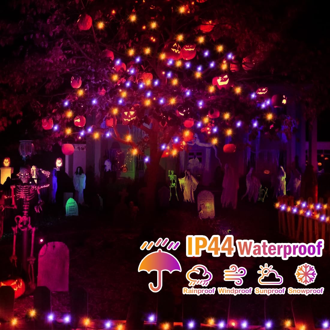 Flvoecn 98Ft Outdoor Halloween Lights 300 Led Halloween Lights With 8 Modes Timer Waterproof String Led Lights Plug In Halloween