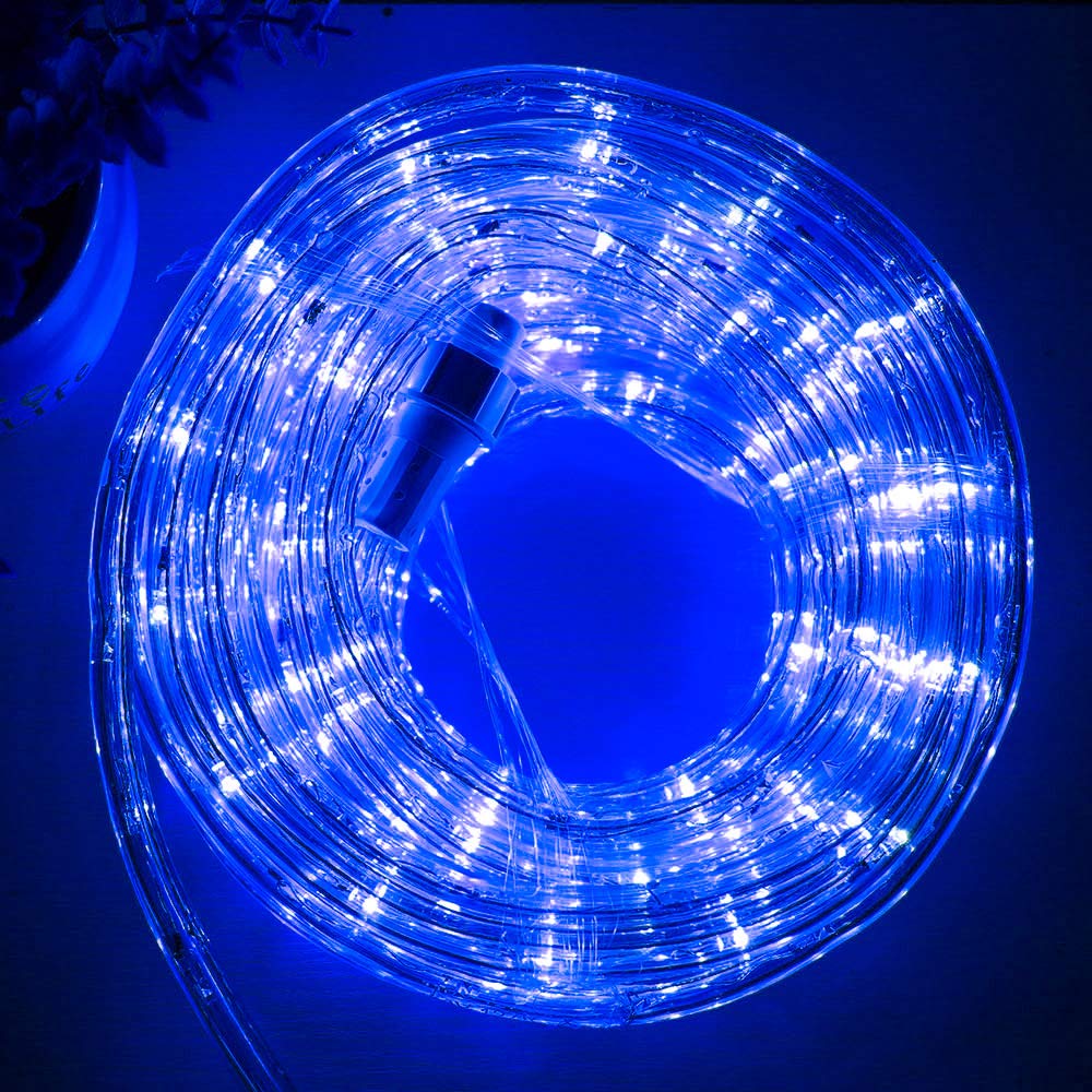 DINGFU LED Rope Lights, 33ft Waterproof Blue Outdoor Lights, 240 LEDs, PVC Tube, Ideal for Deck, Patio, Pool, Halloween Decorations