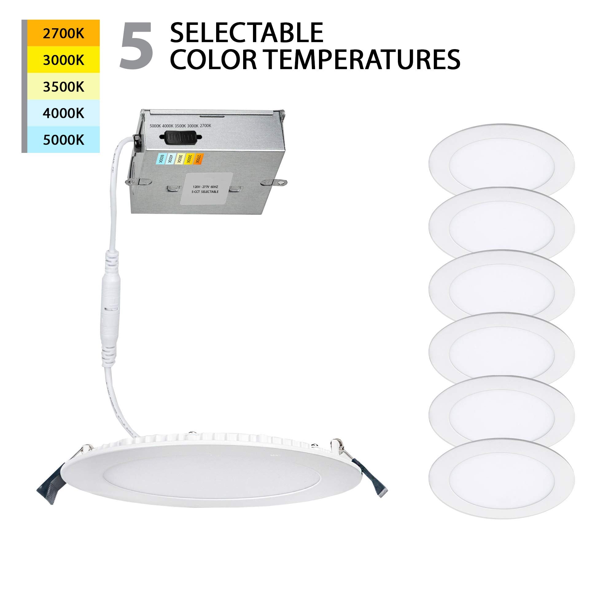Wac Lighting, Lotos 4In Led Round 5-Cct Selectable 2700K-3000K-3500K-4000K-5000K Recessed Kit In White (Pack Of 6)