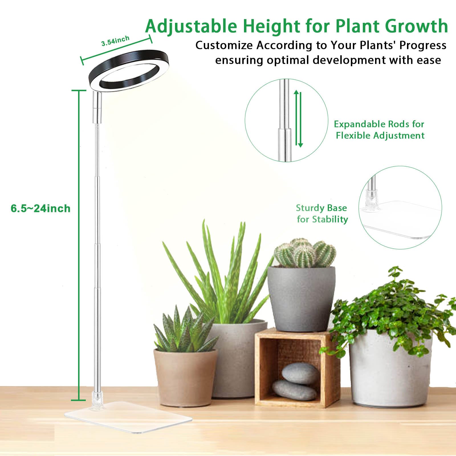 Yadoker Plant Grow Light, Led Growing Light Full Spectrum For Indoor Plants,Height Adjustable, Automatic Timer, 5V Low Safe Voltage,Idea For Small Plant Ligh