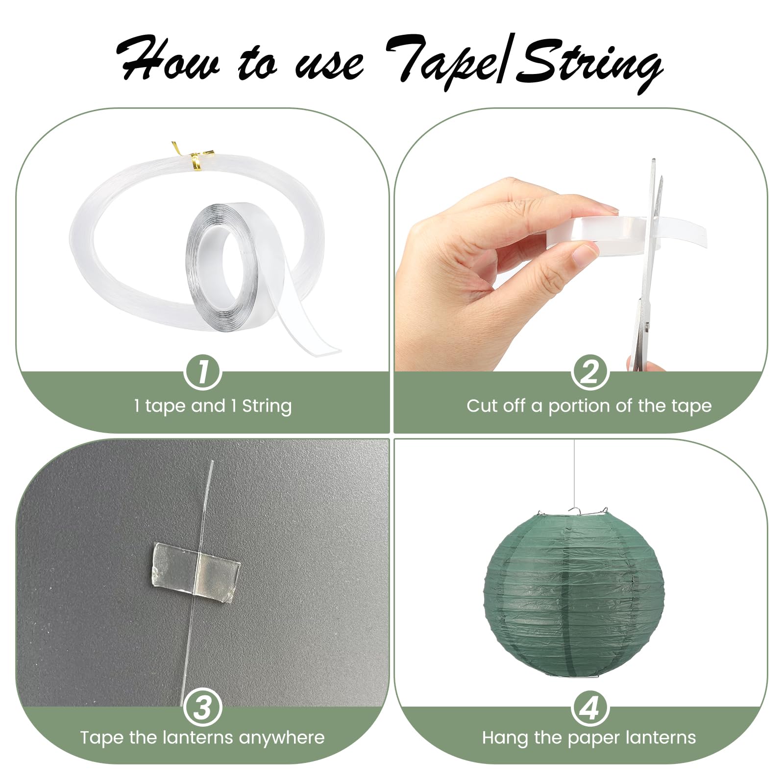 21Pcs Sage Green Paper Lanterns,4''6''8''10''12'' Hanging Round Paper Lanterns Decorative With Tape And String For Bridal Shower