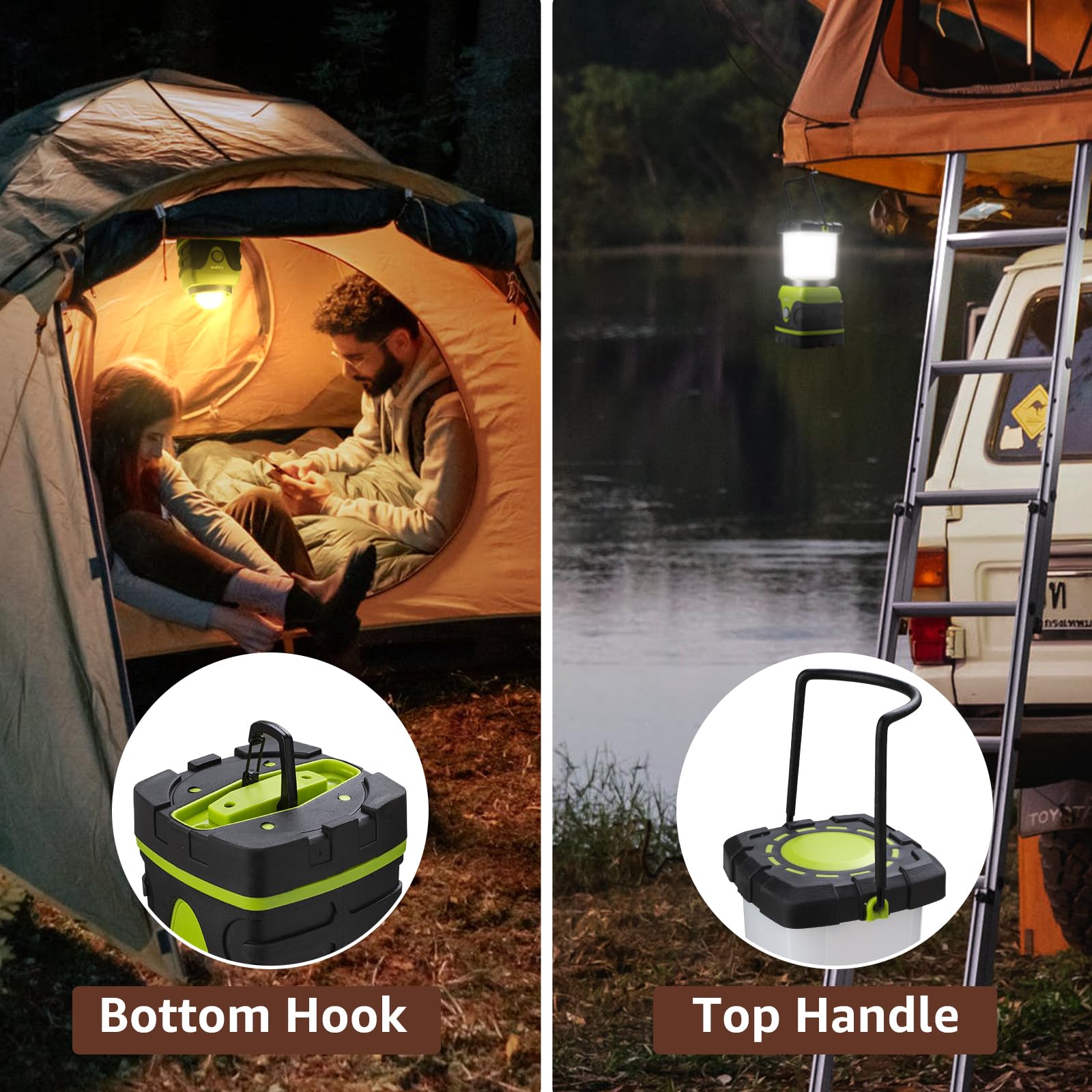 Lepro 1500LM Battery Powered LED Camping Lantern, Waterproof, 9.5x8.8x18.4cm, Green, Model PR330042
