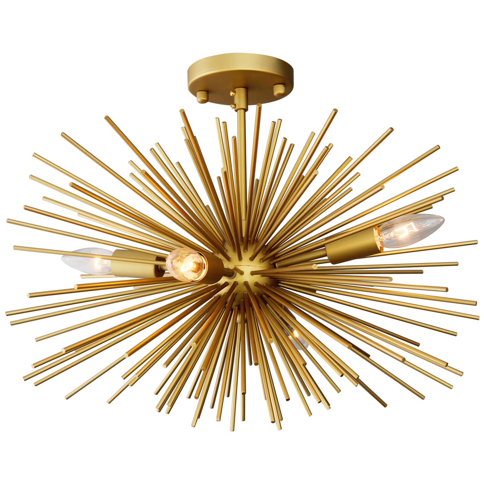 ZIRALIO Gold Sputnik Chandelier Modern Semi Flush Mount Ceiling Light Fixture Modern Golden Starburst Firework Chandelier for Di