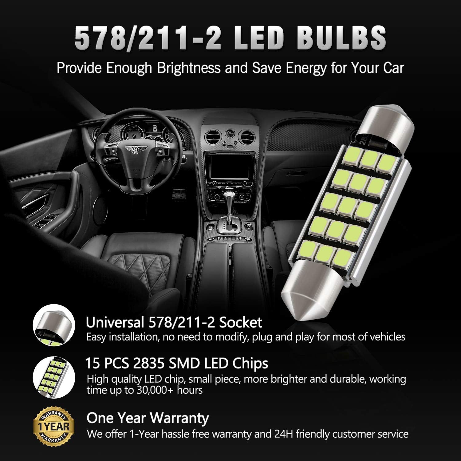 Brishine 578 211-2 Led Bulbs, Super Bright Ice Blue 2835 Chipsets Canbus Error Free 41Mm 42Mm 1.72    Festoon 212-2 569 Led Bulb