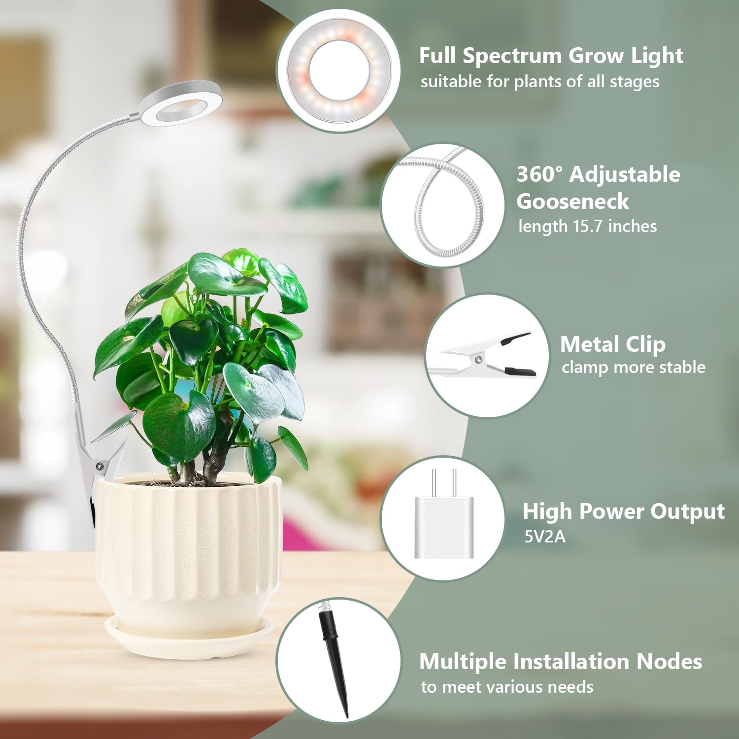 Xuligron Grow Lights For Indoor Plants, Full Spectrum Clip On Plant Lights For Indoor Growing, White Halo Grow Lamp 3 Pack With
