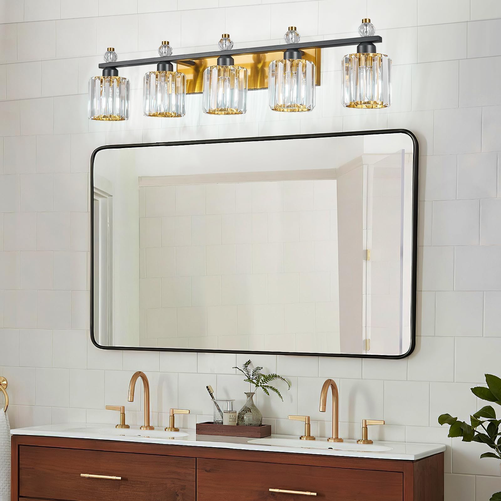 FDPBY 5-Light Black Gold Crystal Bathroom Vanity Light Fixtures Model 291 Metal Over Mirror