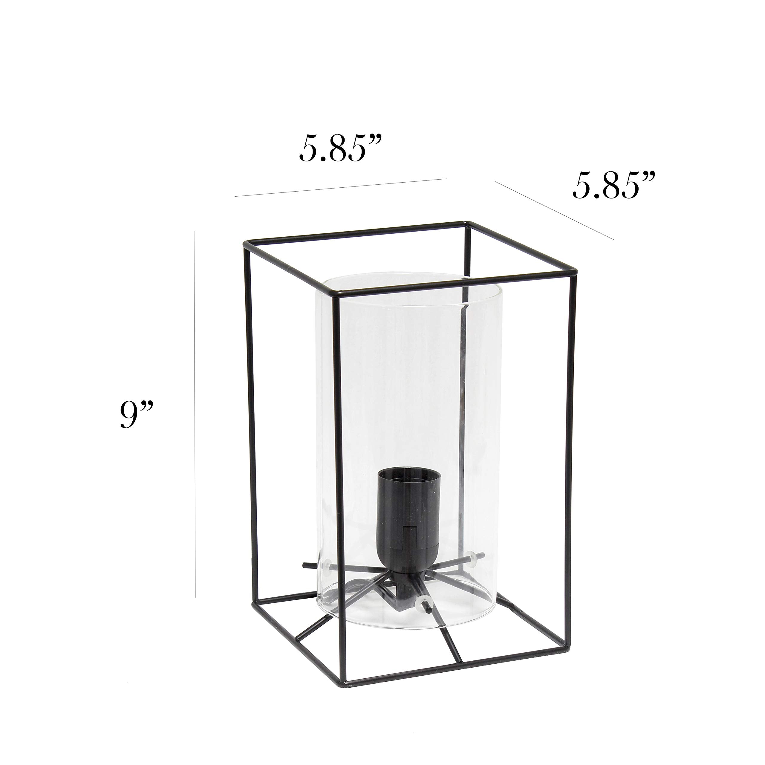 Elegant Designs Table Lamp LT2069-CLR Small 9in Black & Clear Metal Exposed Glass
