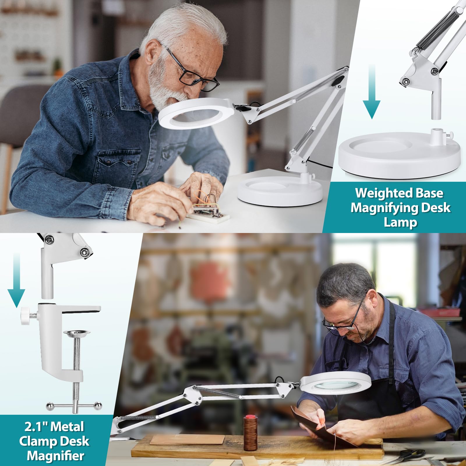 10X Magnifying Glass With Light And Stand, 2-In-1 Desk Lamp & Clamp Light, 5 Color Modes, Brightness Stepless Dimmable Led Light