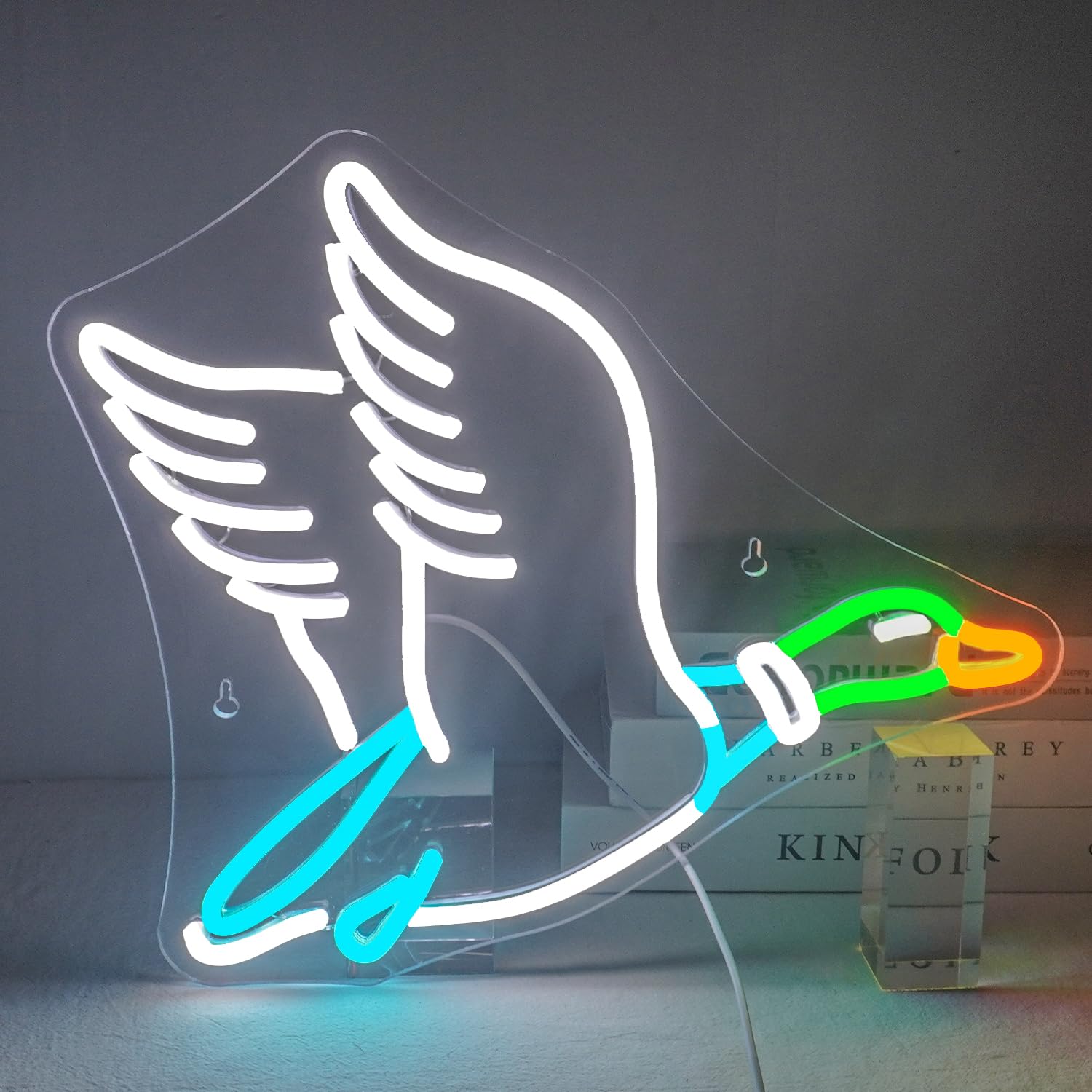 LUCUNSTAR Goose Neon Sign - White LED Light for Wall Decor, USB, Adjustable Brightness, 12.5x16.5 inches, Plastic