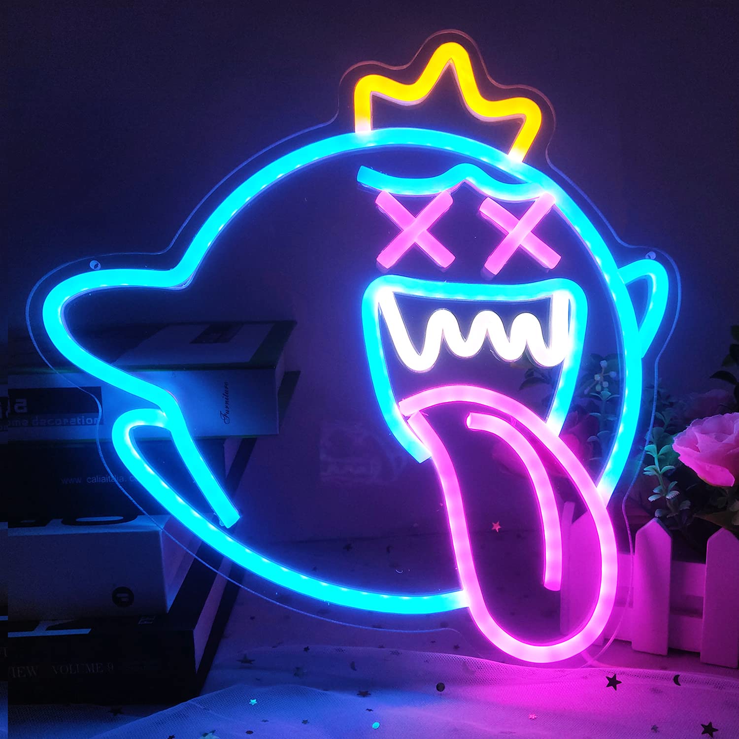 GMMLLG King Boo Neon Sign LED Light - Dimmable, Acrylic Backboard, Gaming Decor, KingBoo Color