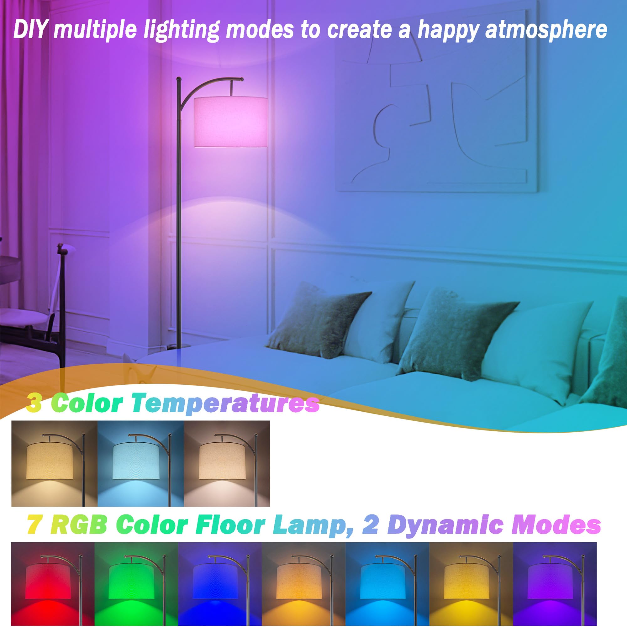 Battery Operated Cordless Floor Lamp With Remote Control For Bedroom, Dimmable Floor Lamp Modern Tall Standing Floor Lamp With L