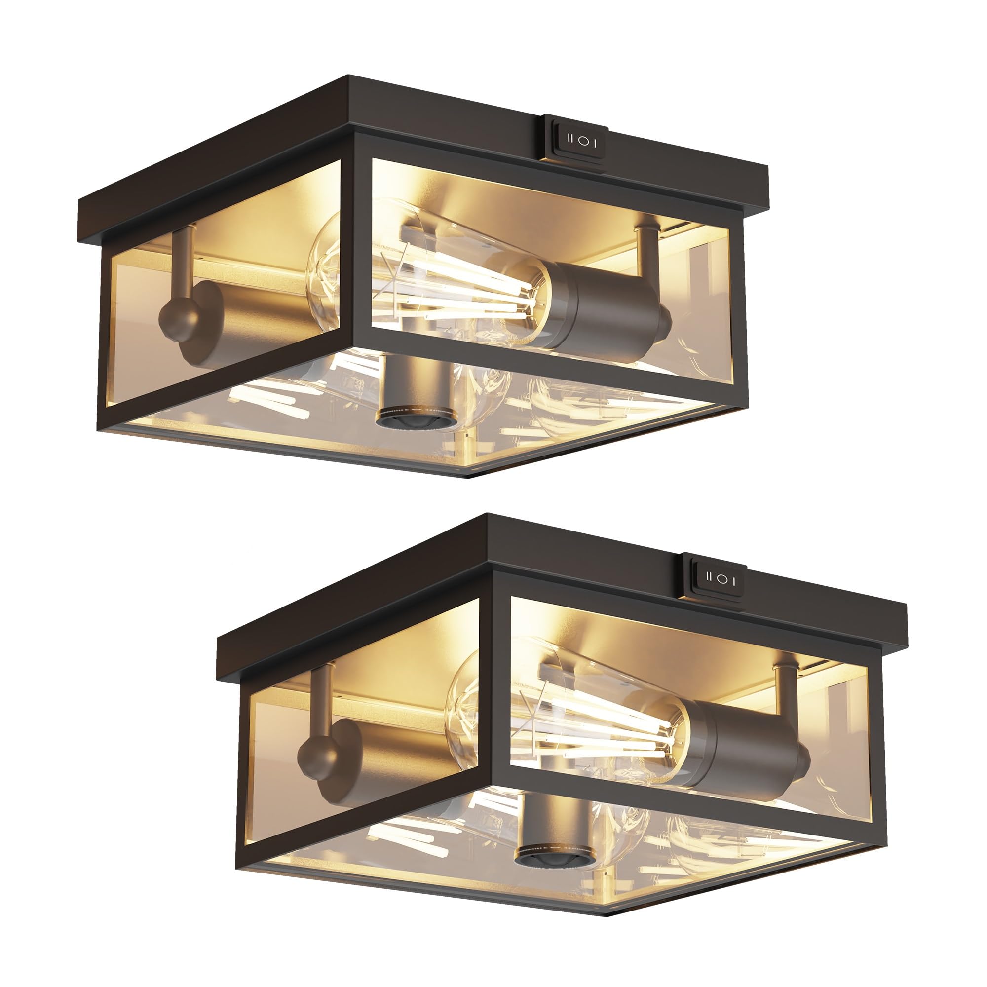Craftersmark Outdoor Ceiling Light with Motion Sensor  Flush Mount Porch Light  Exterior Light Fixture with Clear Glass  Dusk to Dawn 2-Light Fixture for Patio Porch (10.5in 2Pack)