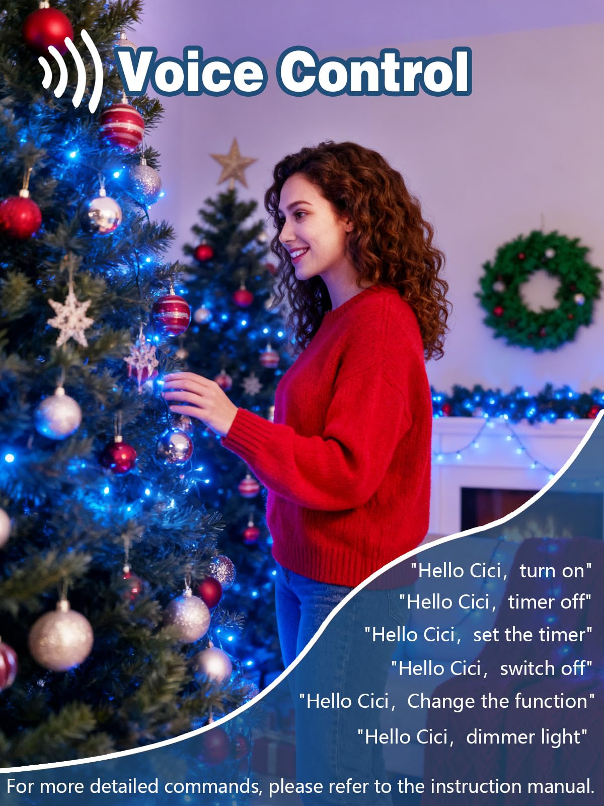 Voice Controlled Christmas Lights With Remote  99 Ft 300 Led String Lights Indoor Outdoor With 12 Modes 3 Timers  Dimmable Twinkle Light Plug In Waterproof For Xmas Tree Yard Party Decorations  Blue