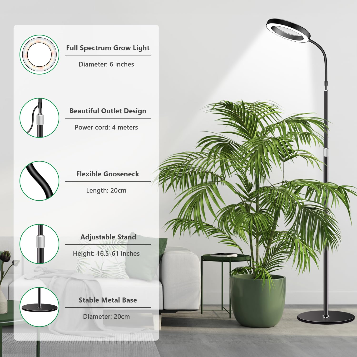 Aumtrly Grow Lights for Indoor Plants, Full Spectrum Floor Standing Plant Lights with 68 Stand for Growing Large Tall Plants, Bl