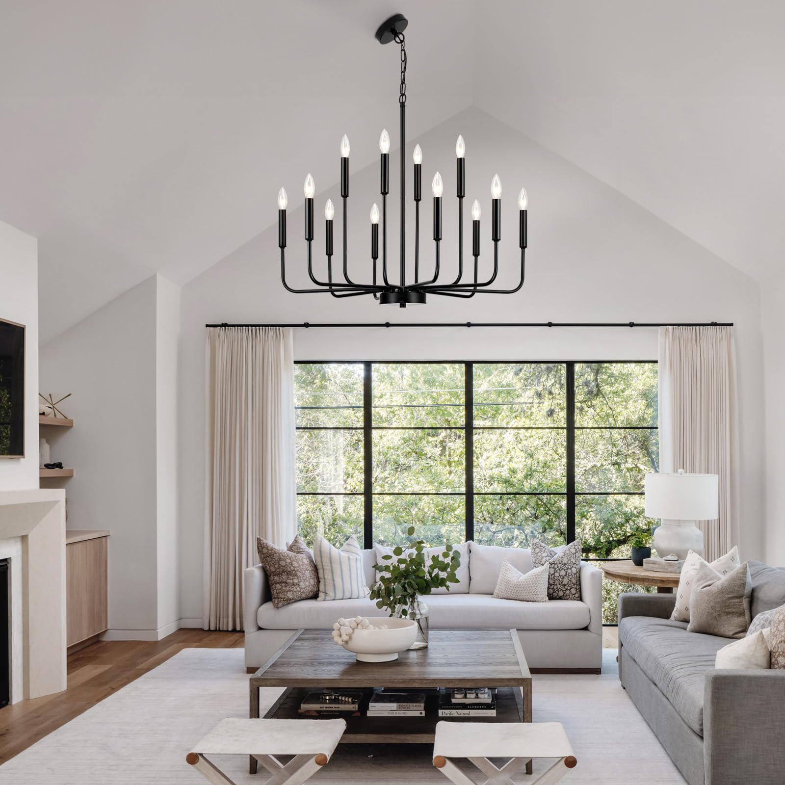 Gifarich Black 12-Light Metal Chandeliers, Modern Farmhouse Lighting Fixture for Dining Room, Entryway, Kitchen Island, Model 8836