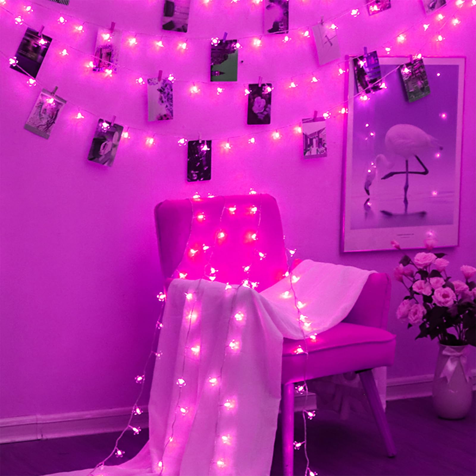 JACUXLSS Pink Flower String Lights, 33Ft 100 LED 8 Modes Fairy Cherry Blossom Christmas Easter Tree Hanging Decorations, Girls B