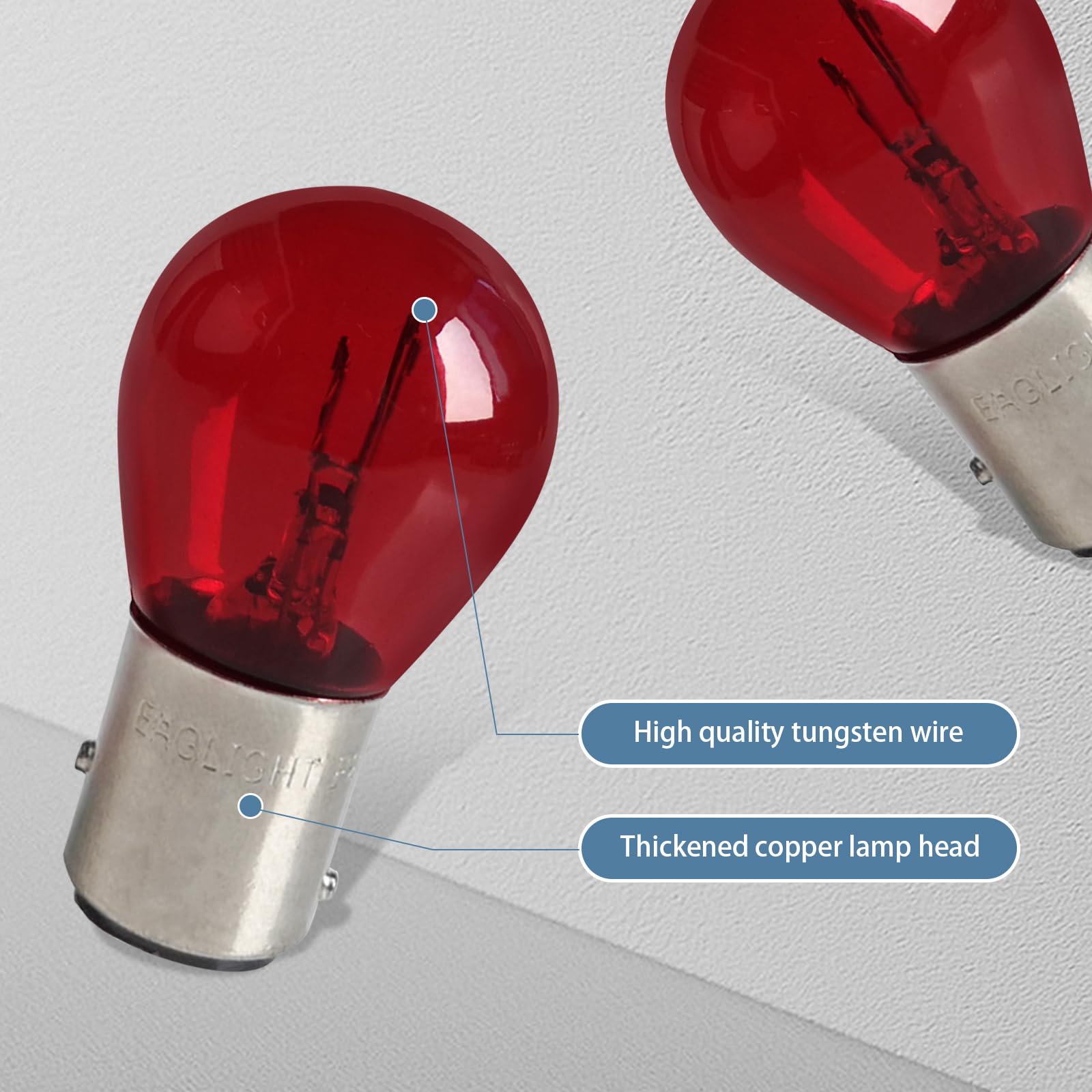 Flygun 1157 P21/5W S25 BAY15D Halogen Light Bulb, 10 PCS, Red, Glass, Model FUNSCD2020RE-10PCS