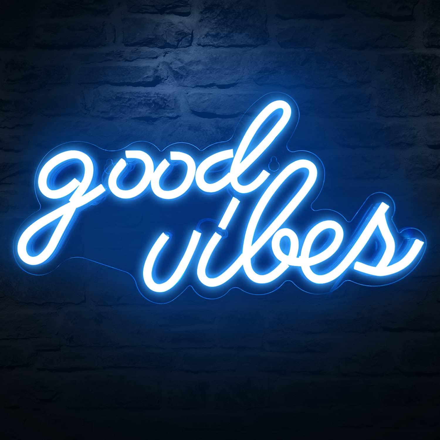 Decanit Good Vibes Neon Sign For Bedroom Wall Decor Powered By Usb Neon Light, Ice Blue Color,16.1''X8.3''X0.6''