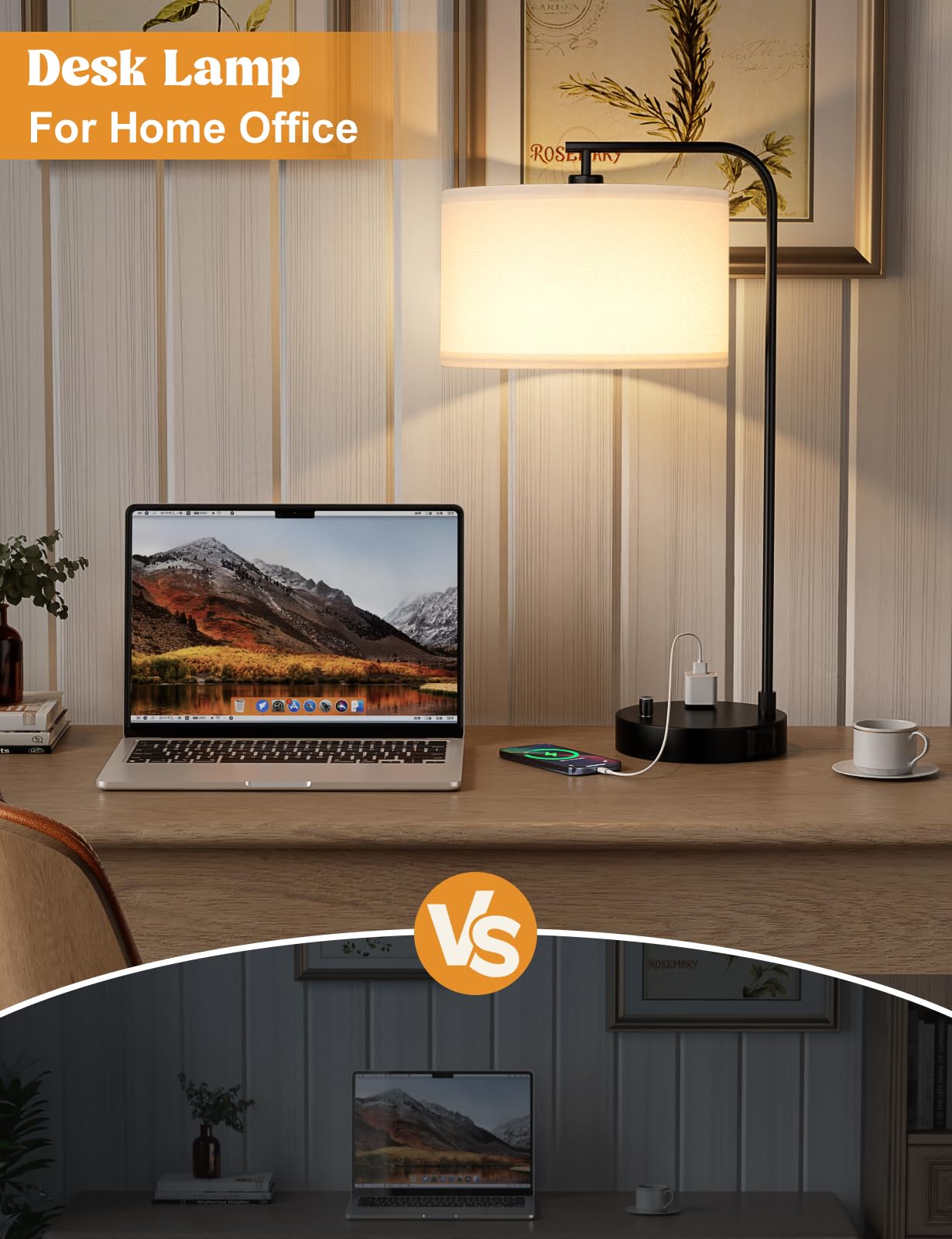 White Side Table Lamp With Usb Port And Outlet, Dimmable Nightstand Bedside Lamps With Linen Lampshade, Desk Lamp For Bedroom, L