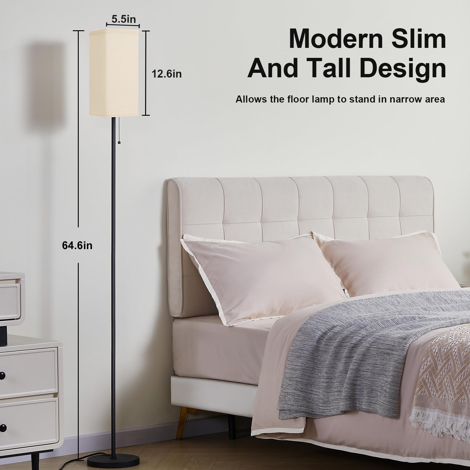 Floor Lamps For Living Room Bedroom - 3 Color Temperature Silver Floor Lamp Set Of 2, Modern Standing Lamps With Pull Chain Swit