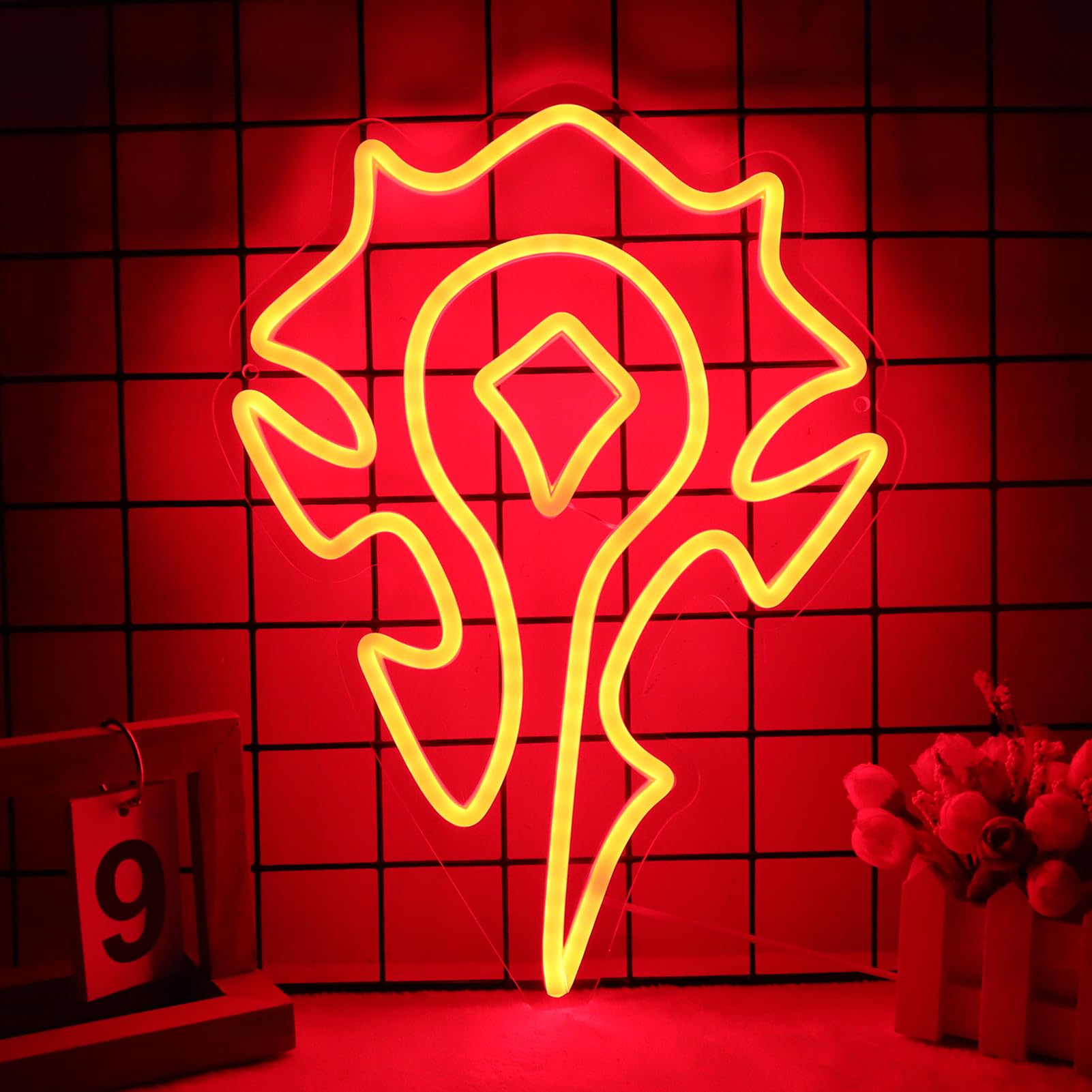 Pinlangdou Red-Horde Neon Sign World of War Craft Themed Neon Lights Light Up Your Game Fantasy World for Wall Decor Kids Room B