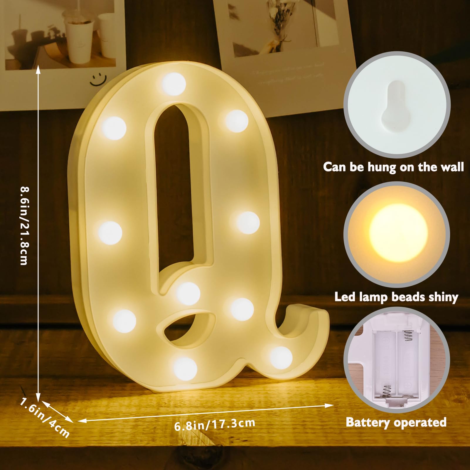 IFDGCTK Light Up Letters LED Alphabet Q, Battery Powered Decorative Marquee Night Light, Warm Light Color