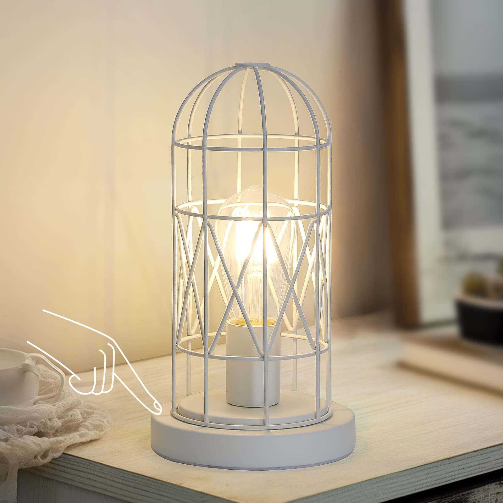 Bedside Touch Lamp, Small Table Lamp for Bedroom Living Room, 3 Way Dimmable Modern Nightstand Lamp, Simple Desk Lamp with White
