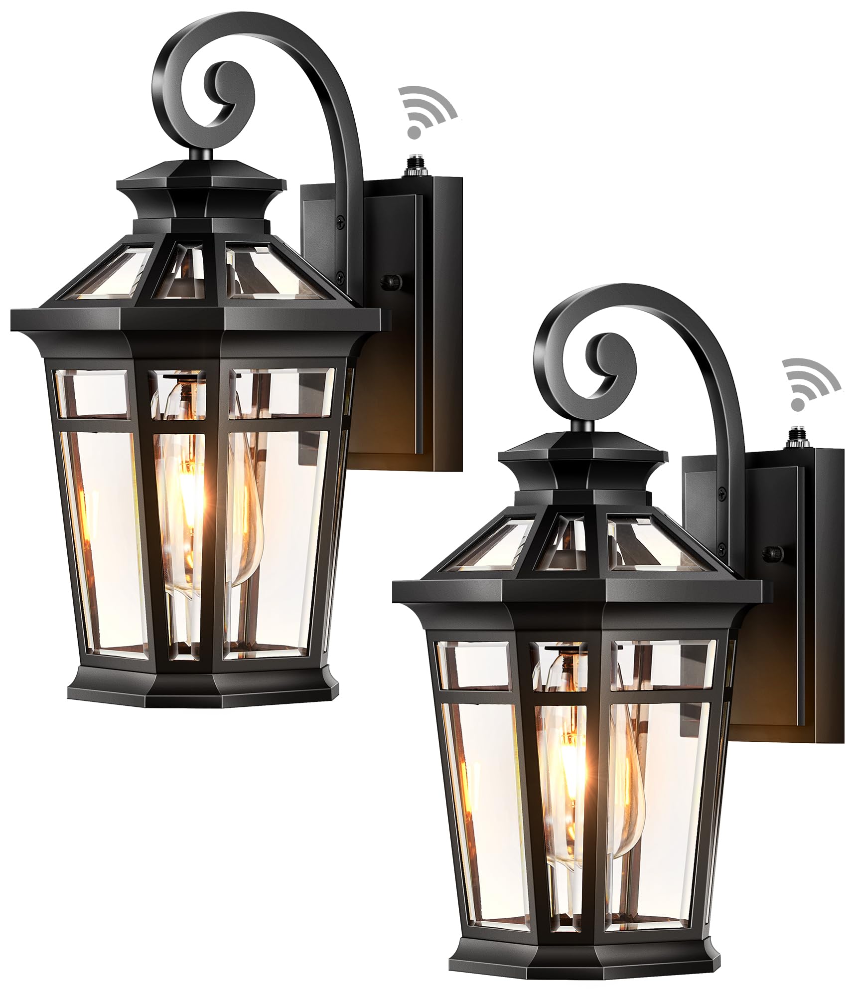 OPAXIS Outdoor Light Fixtures Wall Mount, 2-Pack Outdoor Wall Sconce Dusk to Dawn, Exterior Lantern with E26 Base, Matte Black F