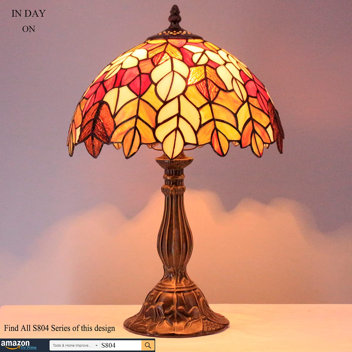 WERFACTORY Tiffany Lamp Stained Glass Maple Leaf Style 12x12x18 Inches Desk Light S804 Series