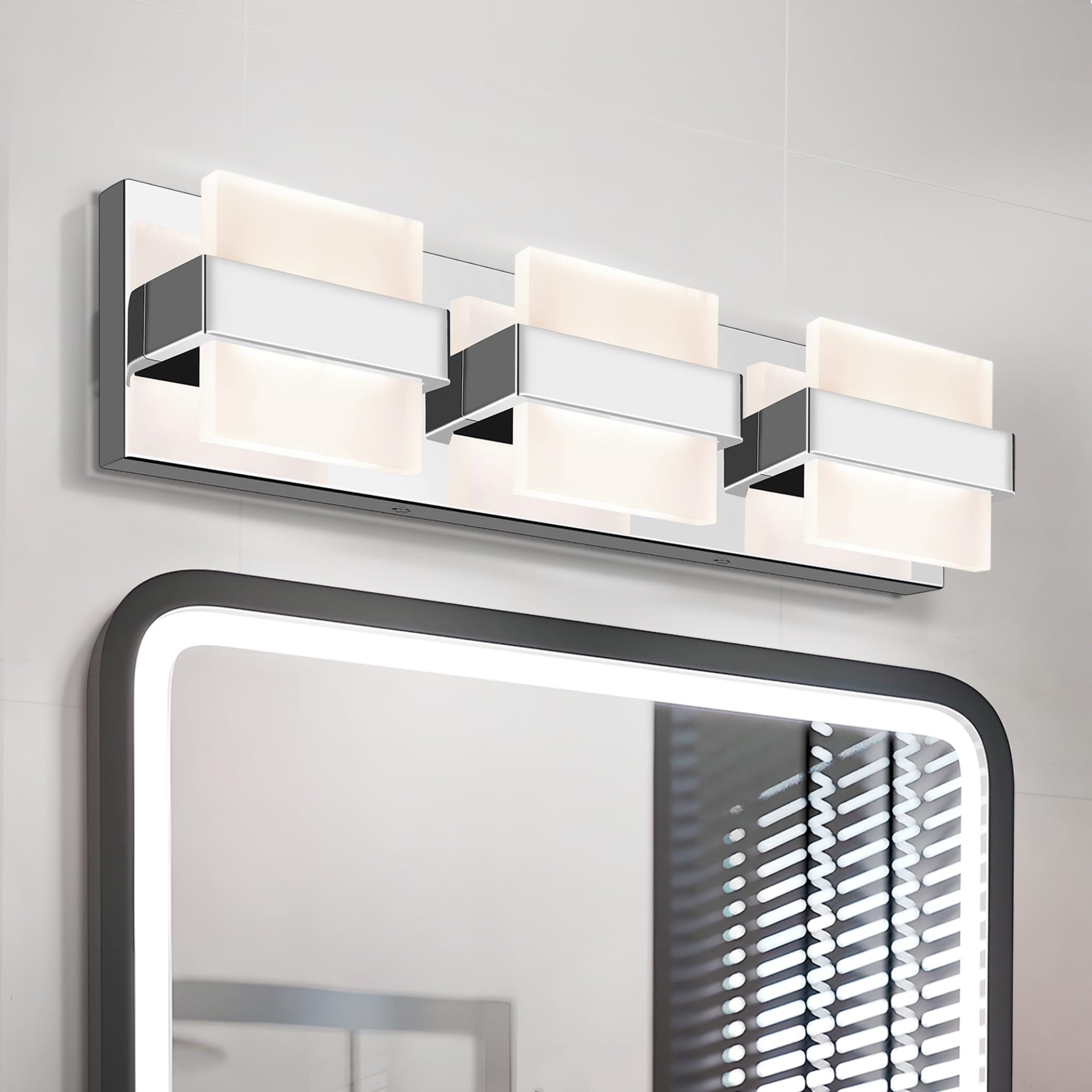 ASD LED Bathroom Vanity Light Fixture, 3-Light 15W 1230LM, Dimmable, Chrome, Model A-LVF26M-3D15CH
