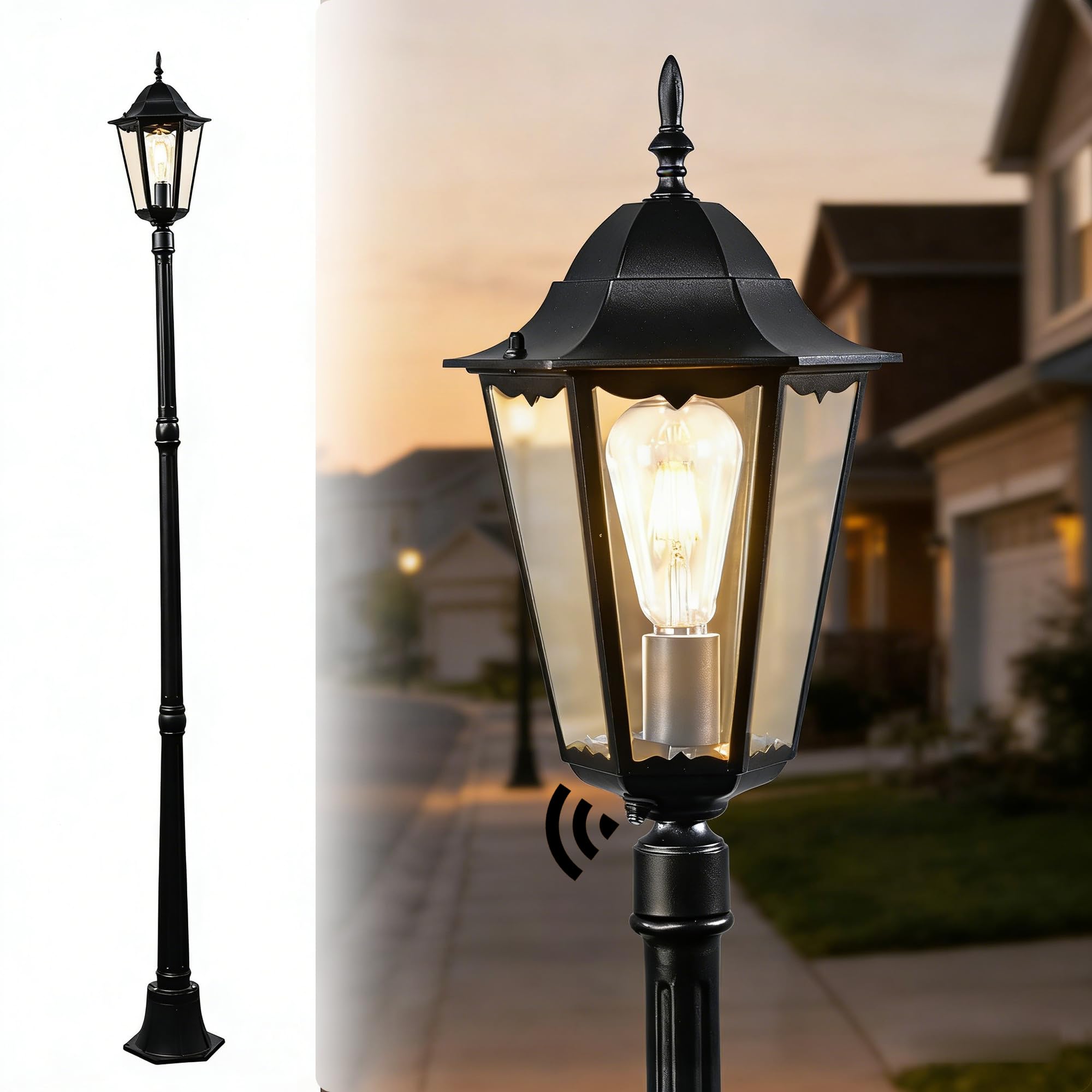Antique House 84 Outdoor Lamp Post Light Fixture Black Outdoor Light Post Outdoor Post Lights Hard Wired Yard Waterproof Pole Lights with Clear Glass Modern Lamp Posts for Outside