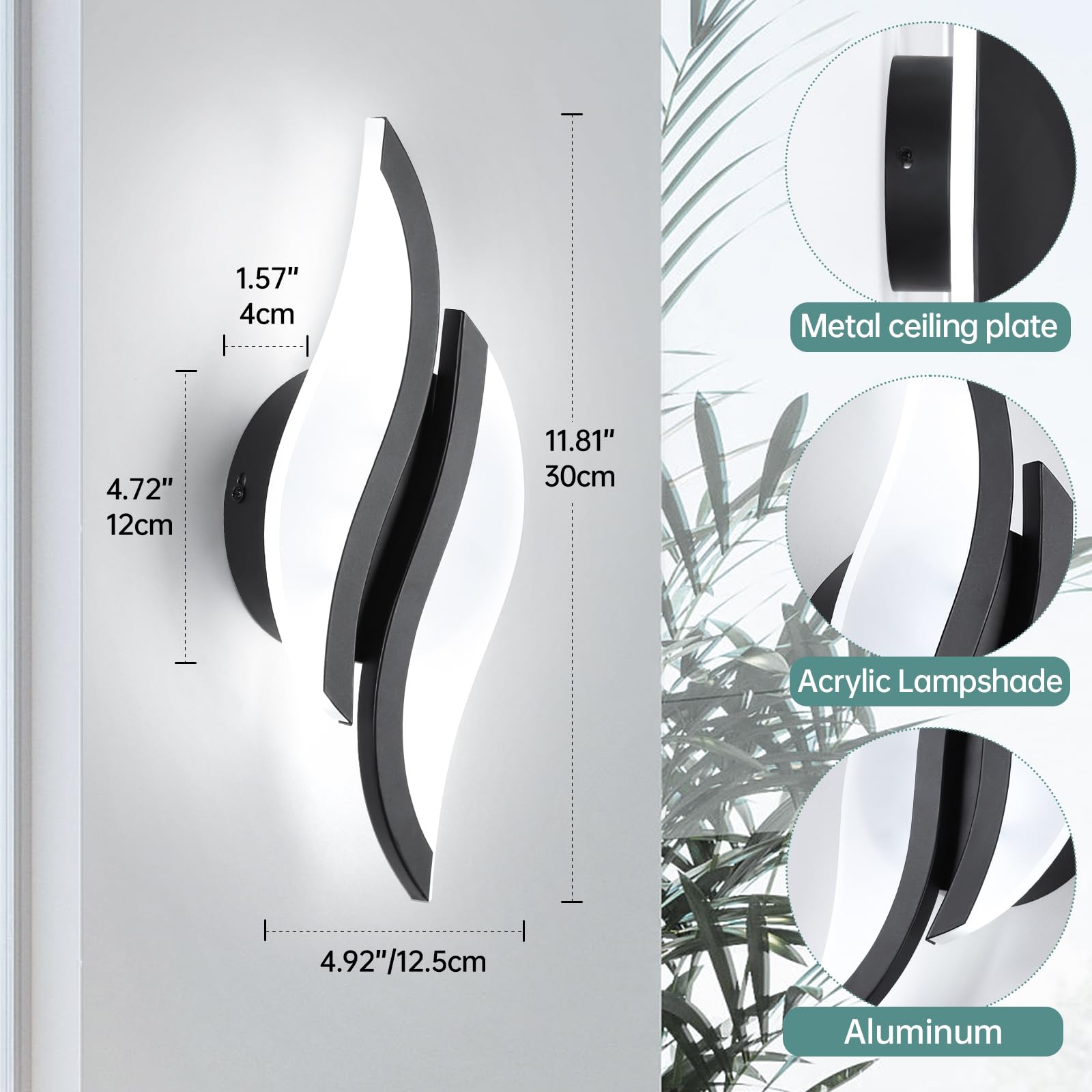 CANEOE Modern LED Wall Sconce, 6000K Black Acrylic Light Fixture for Indoor Use, 1 Pack, Model WL-YZ-C