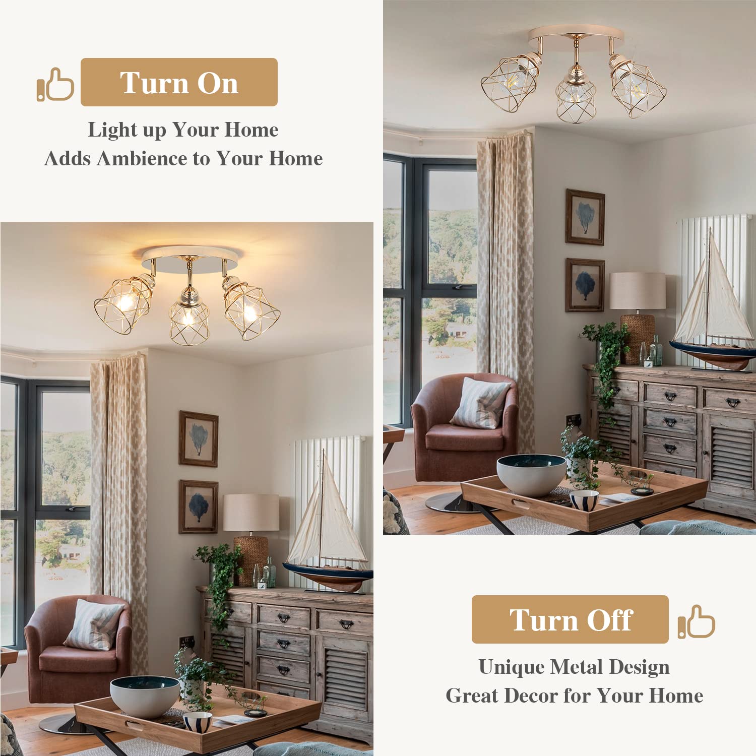 Abeajat Kitchen Light Fixtures Ceiling Mount, 3-Lights Multi-Directional Ceiling Lamp With E26 Base, Adjustable Flush Mount Ceiling Light Fixtures For Hallway Farmhouse Kitchen Dining Room Entryway