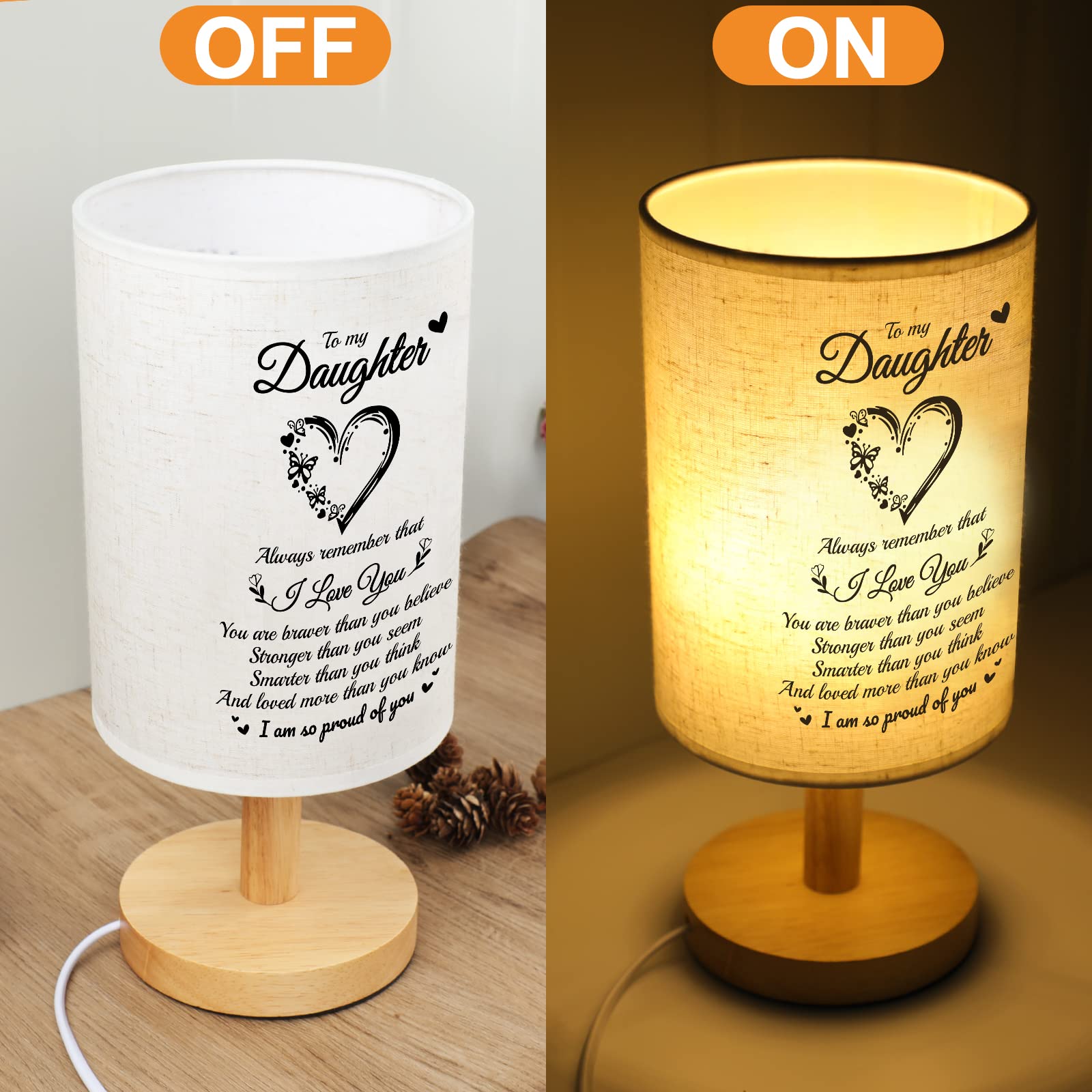 Souhoney Daughter Gifts From Mom Dad Table Lamp - Best Birthday Gifts For Daughter Fabric Wooden Desk Lamp - Christmas Gifts For