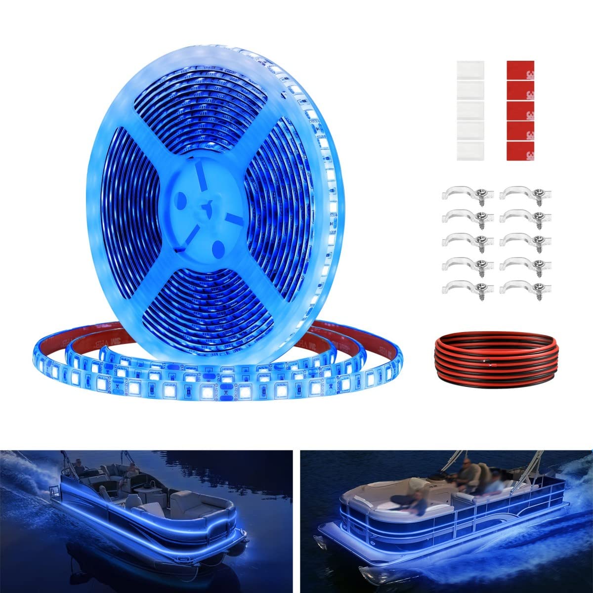 Vbakor Pontoon LED Strip Lights, Waterproof 12V 5M Marine Deck Light, Blue, Model VH284605