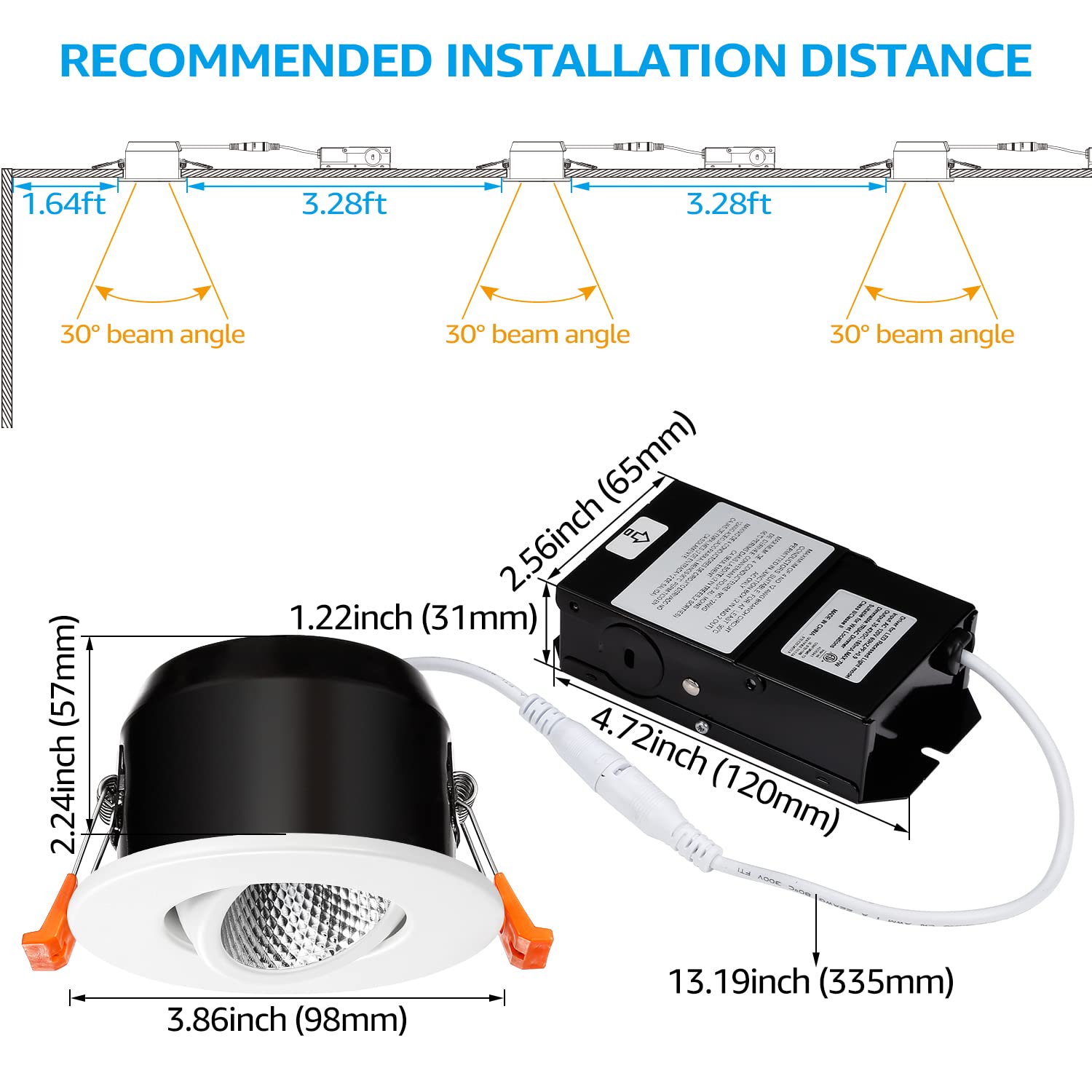 Torchstar 3 Inch Gimbal Led Recessed Light With Junction Box, Cri 90+ Dimmable Swivel Adjustable Eyeball Downlight, 7W (50W Eqv.