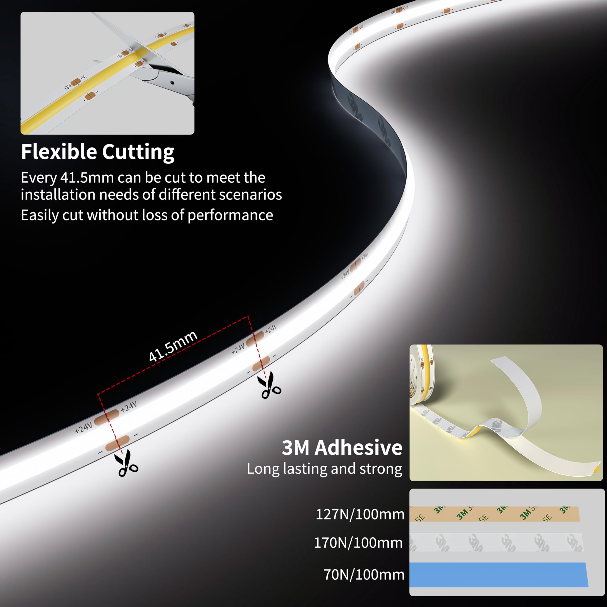 PAUTIX COB LED Strip Light 32.8ft 5040 LEDs Flexible White 6000K Vinyl Super Bright for Home DIY Projects