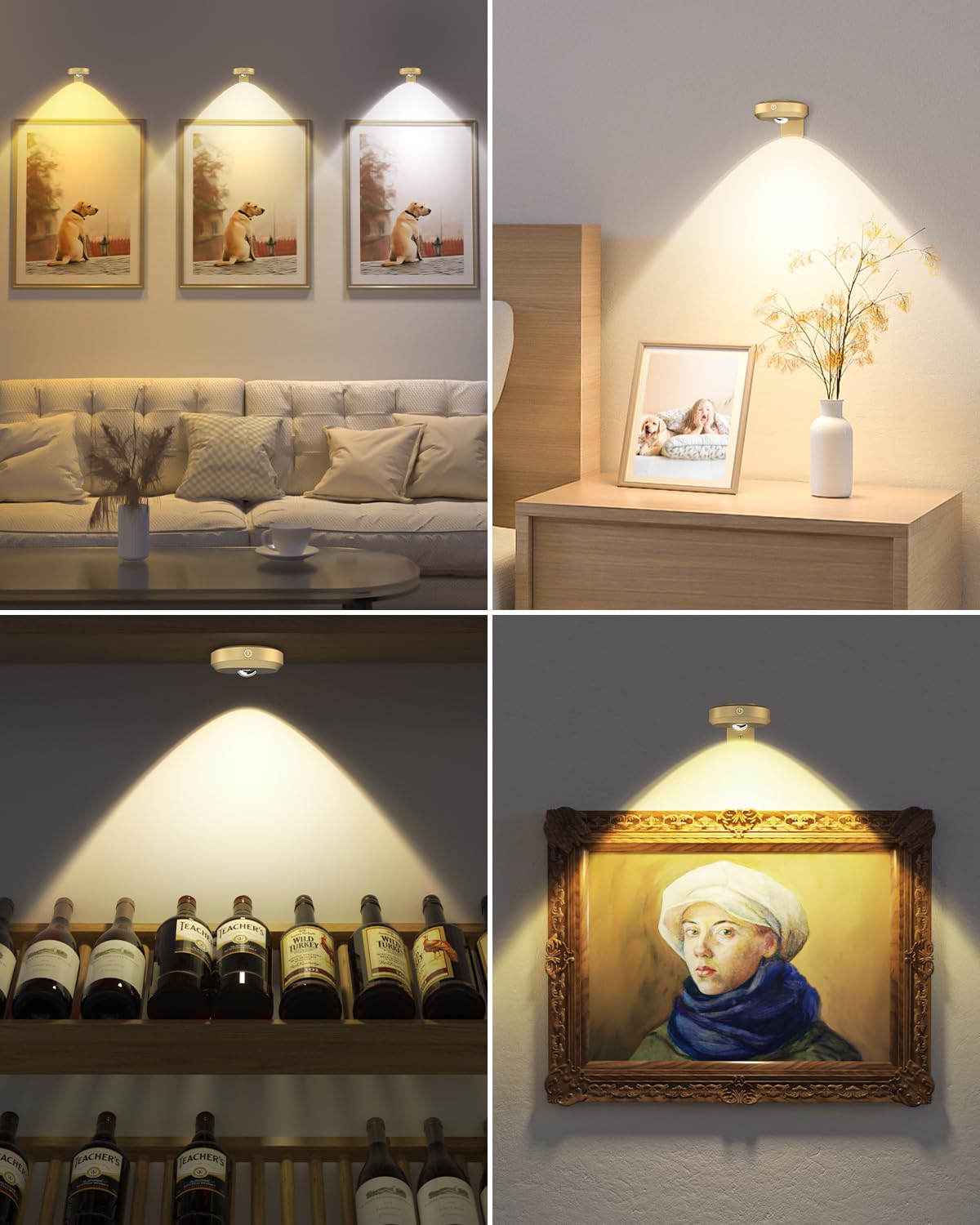 Willed Rechargeable Picture Lights For Wall,1200Mah Battery Operated Wall Frame Lights,Puck Lights With Remote,Dimmable & Timer