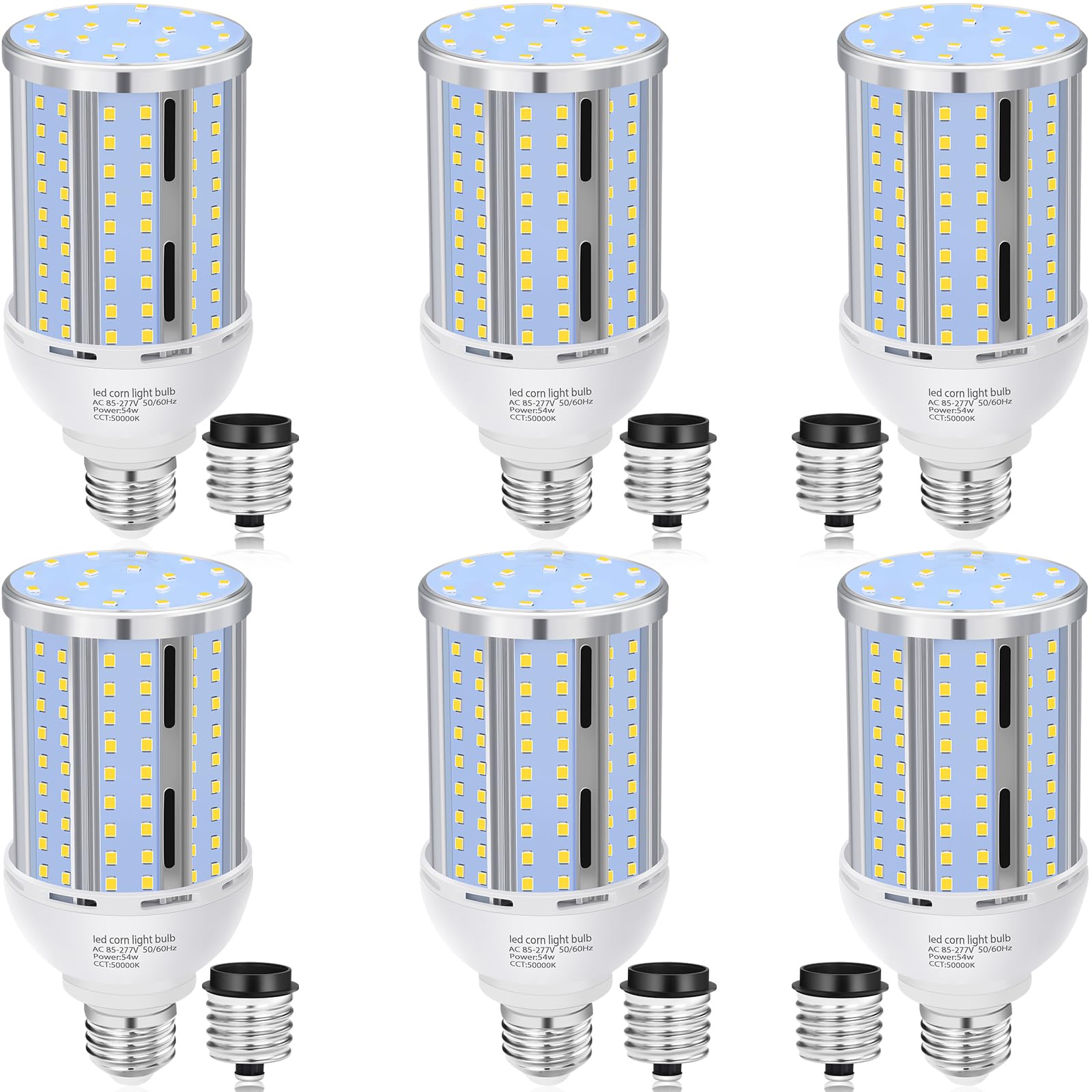 Xycn 6 Pack 54W Corn Led Light Bulb,(480 Watt Equivalent) Fanless E26/E27 Medium Base Led Cob Lamp 5000K Daylight 6,800Lm For Ou