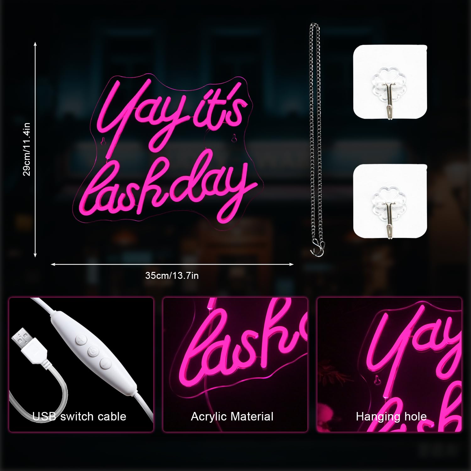 LUCUNSTAR Neon Sign, LED Light with Dimming Switch, Pink Acrylic Decor for Home and Girls Room, Medium Size