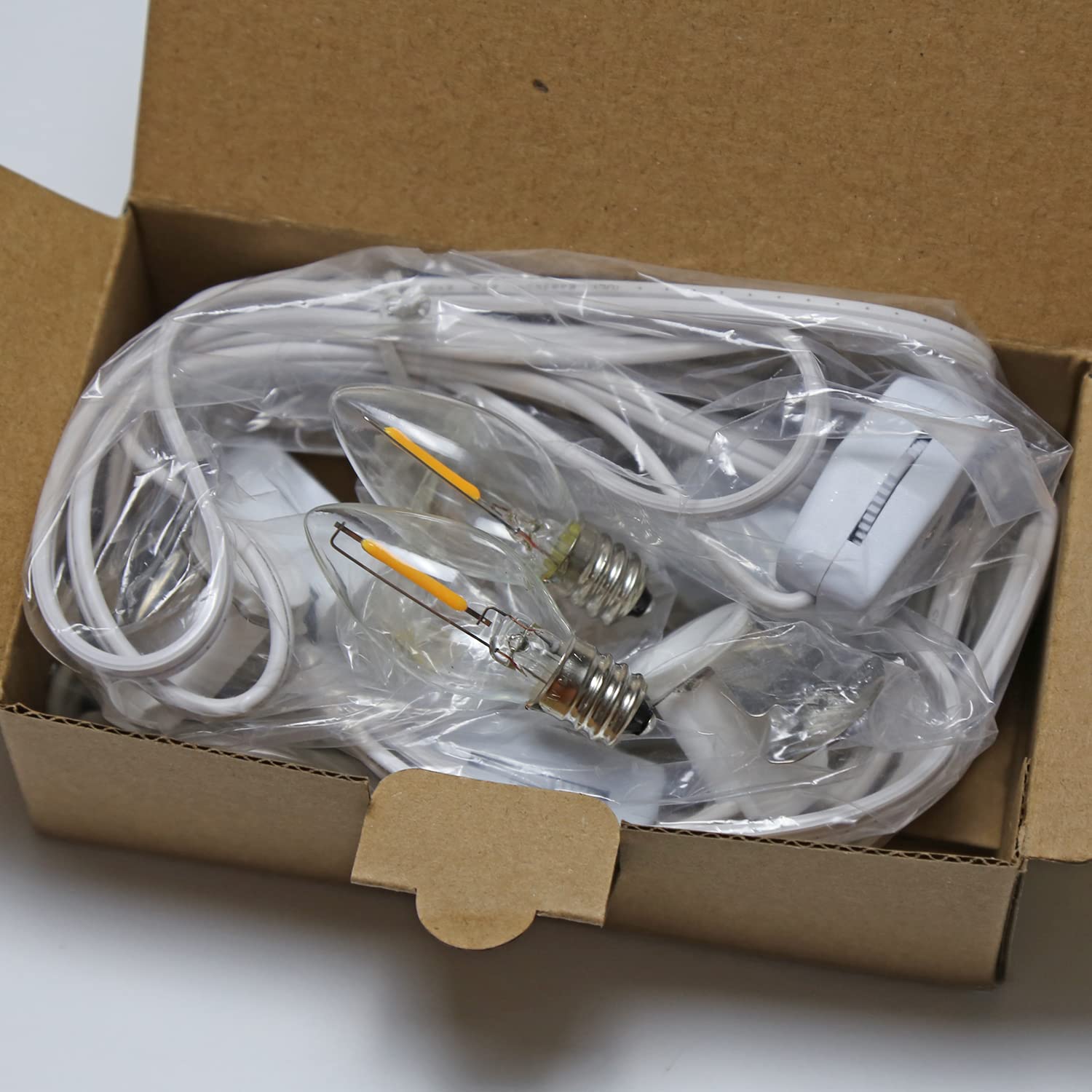 MX232 Set of 2 E12 Candelabra LED Light Bulbs with 6 Ft White Cord and On/Off Switch for Halloween Christmas Decorations