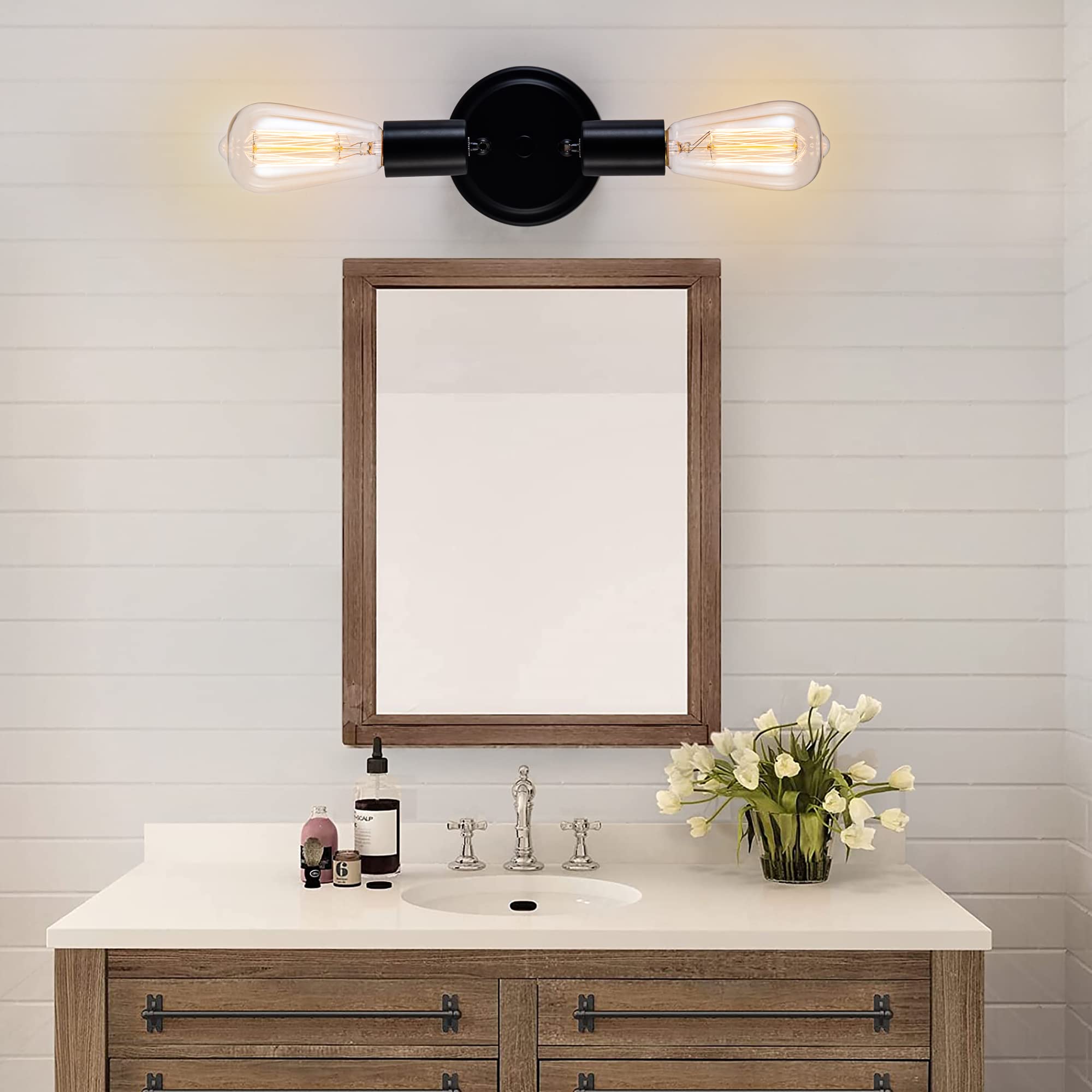 Edzemuwa Semi Flush Mount 2Light Ceiling Light Matte Black With E26 Base Modern Chandelier For Farmhouse Kitchen Dining Room Bed