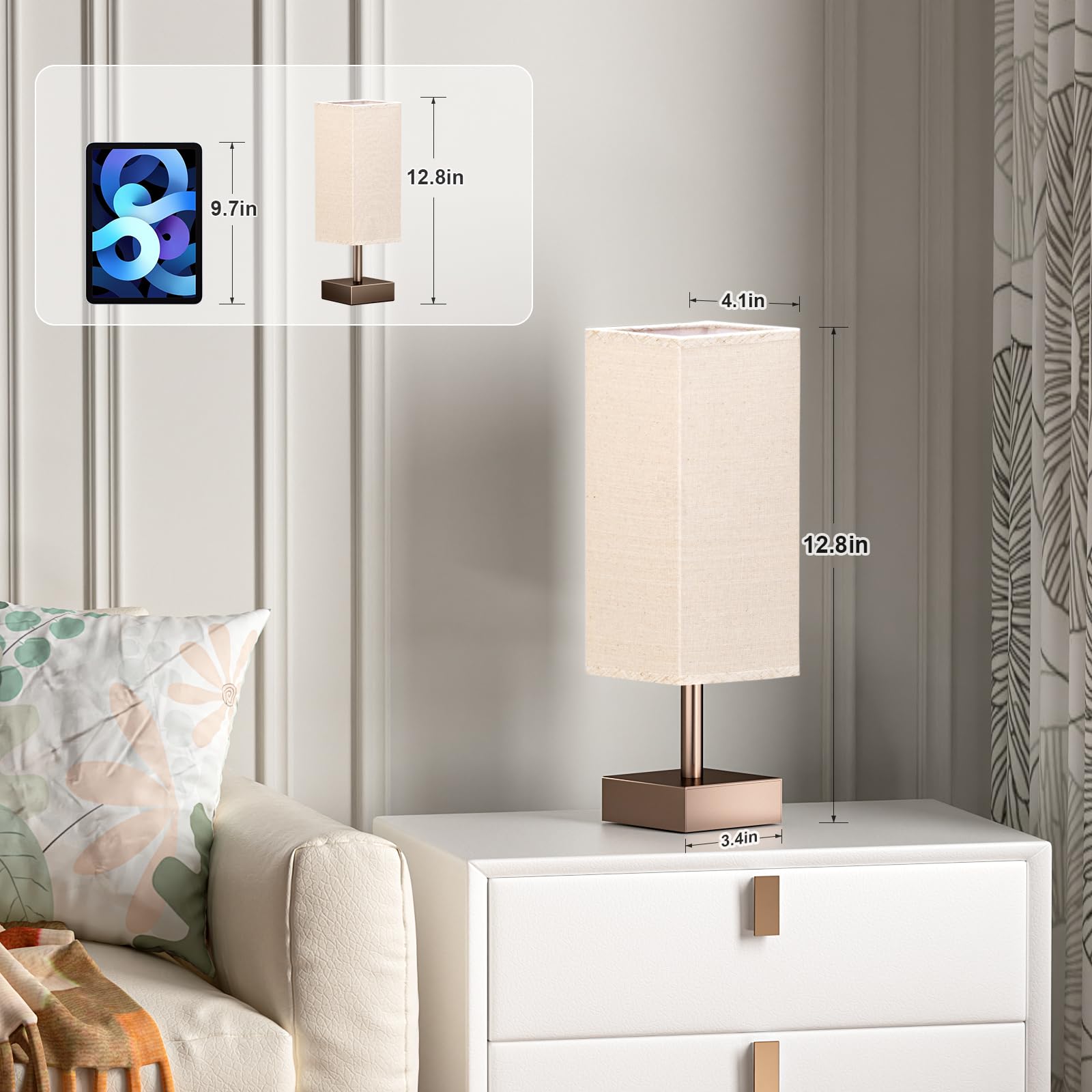 Aooshine Brown Small Table Lamp - Bedside Lamp For Bedroom, Minimalist Nightstand Lamp With Square Fabric Shade, Desk Lamp For K