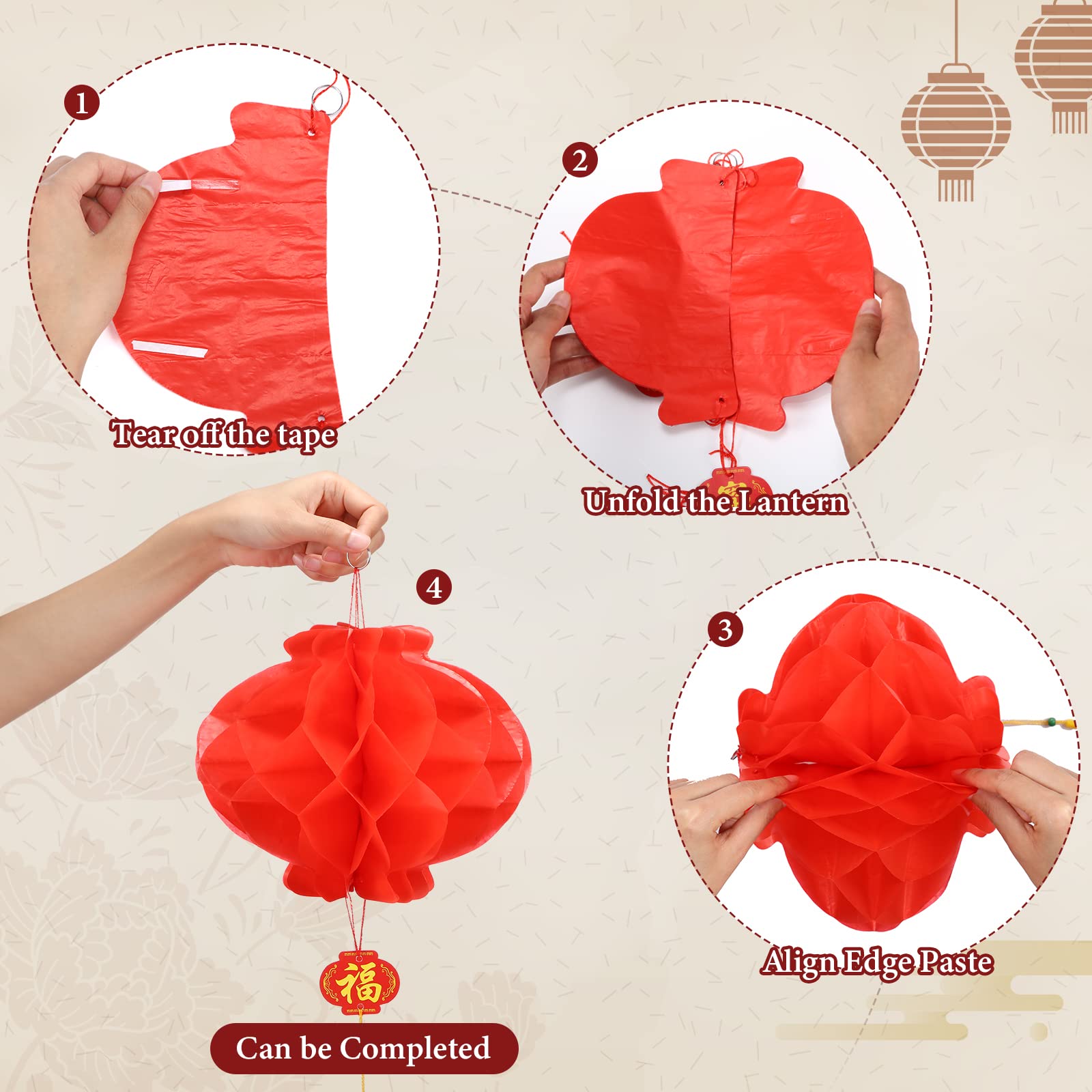 30 Pieces Chinese New Year Decorations Lanterns, 8 Inch And 10 Inch Red Chinese Lanterns Festival Celebration Supplies For New Y