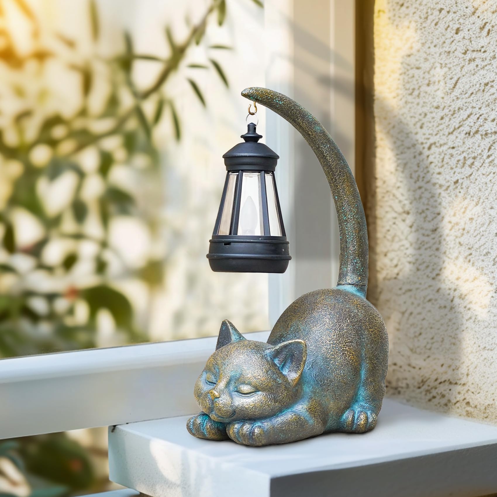 Mininova Solar Garden Statues Cat Figurine With Solar Light Outdoor Decorations For Patio Yard Lawn Ornament Outdoor Housewarmin