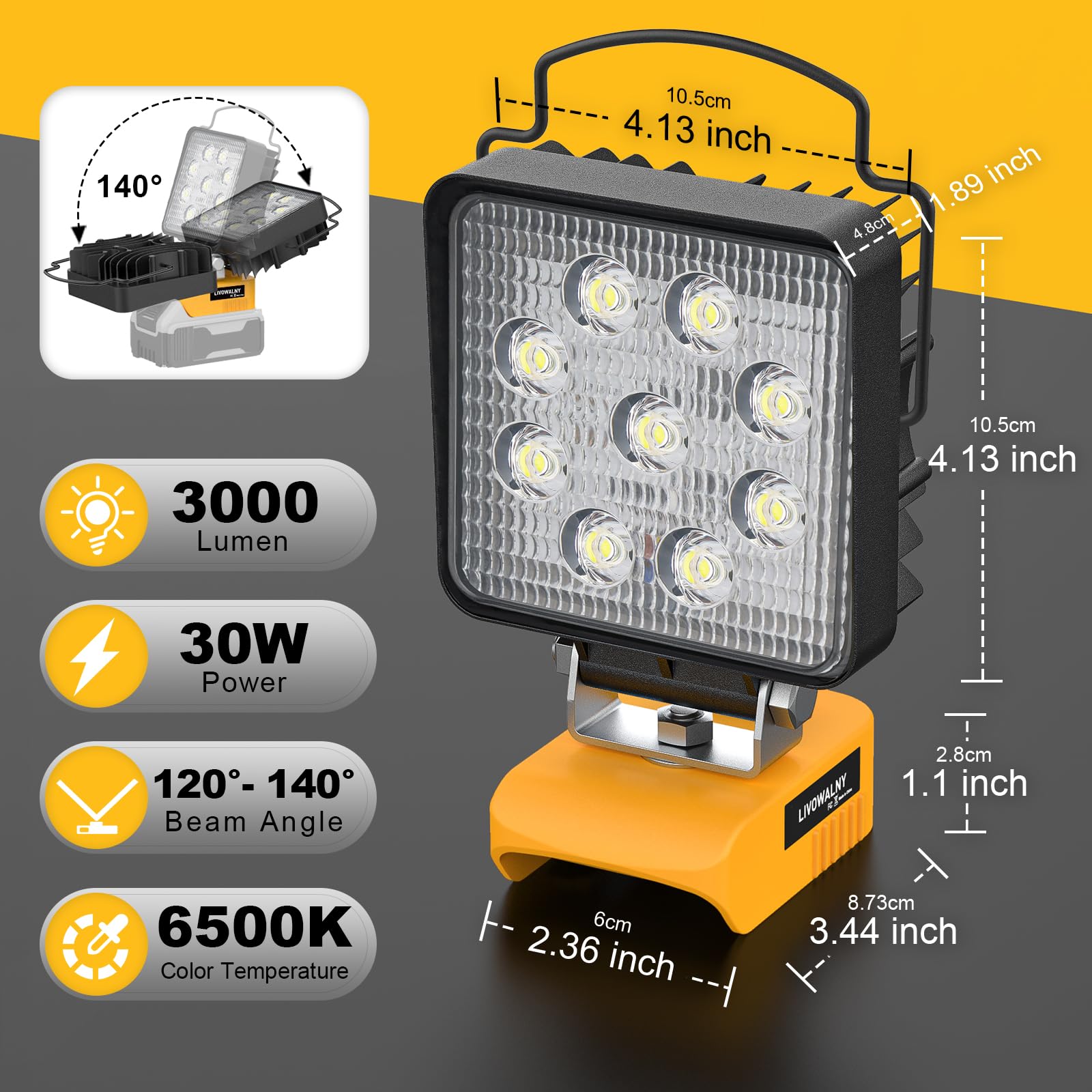Livowalny Cordless Led Work Light For Dewalt 20V Battery, Flashlight 20V For Dewalt Light 48W 4800Lm, 20V Max Led Work Light, Le