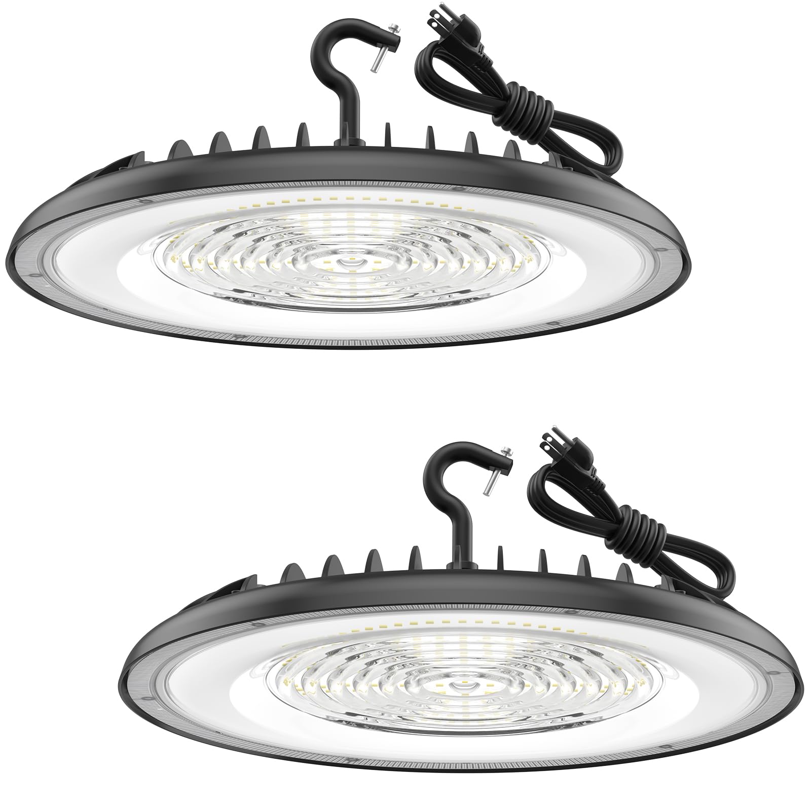 Glitgate High Bay LED Shop Lights 150W - 21000LM 5000K IP65 Waterproof LED High Bay Lights with US Plug, Hanging Hook, 2 Pack Co