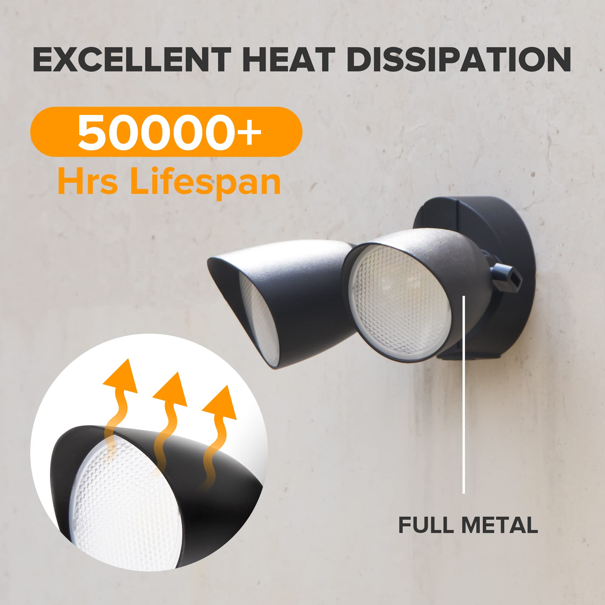 UME Dual-Head LED Floodlight 2500 Lumen 32W Waterproof Security Light Black Model 6222B-2pcs