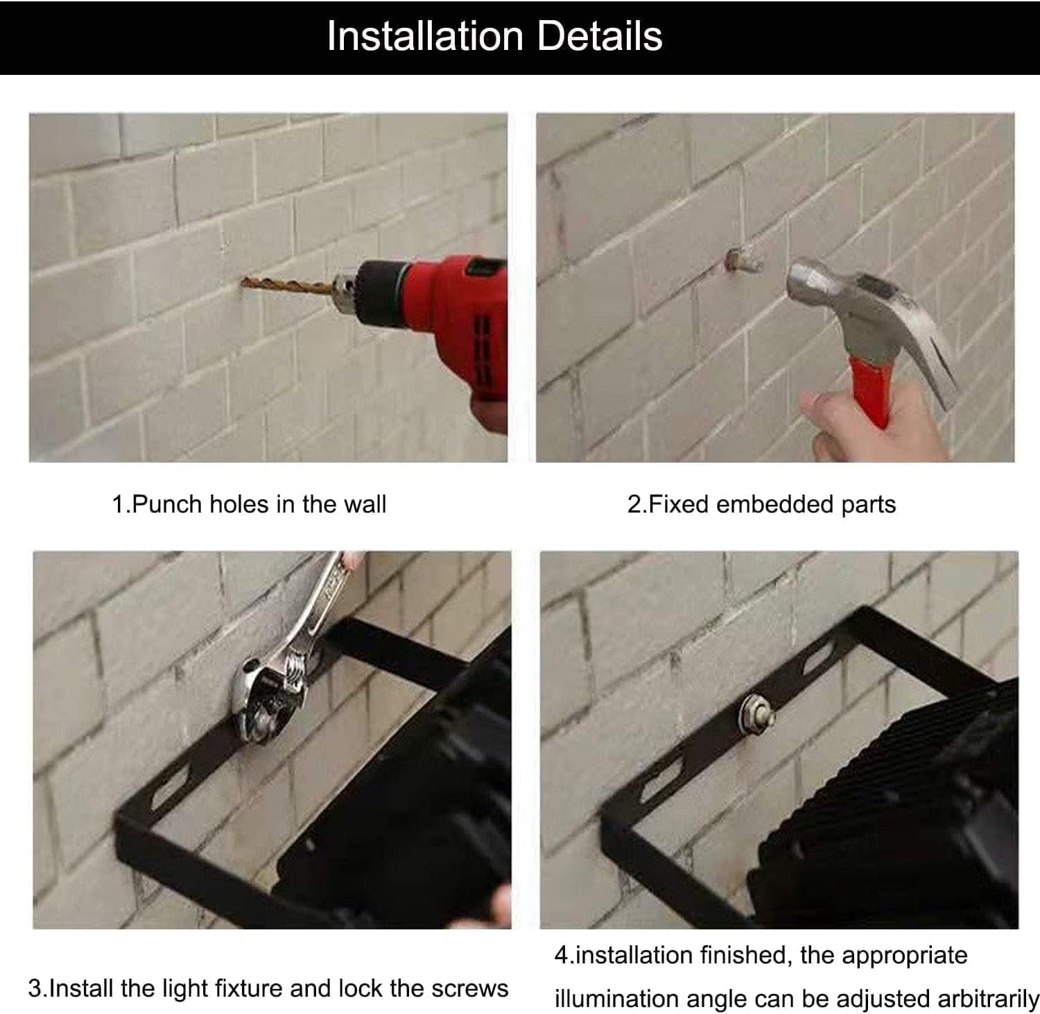 Garageangle 4Pack LED Flood Light Outdoor, 100W, 11000lm, IP66 Waterproof, Black, Slim Design for Yard and Playground